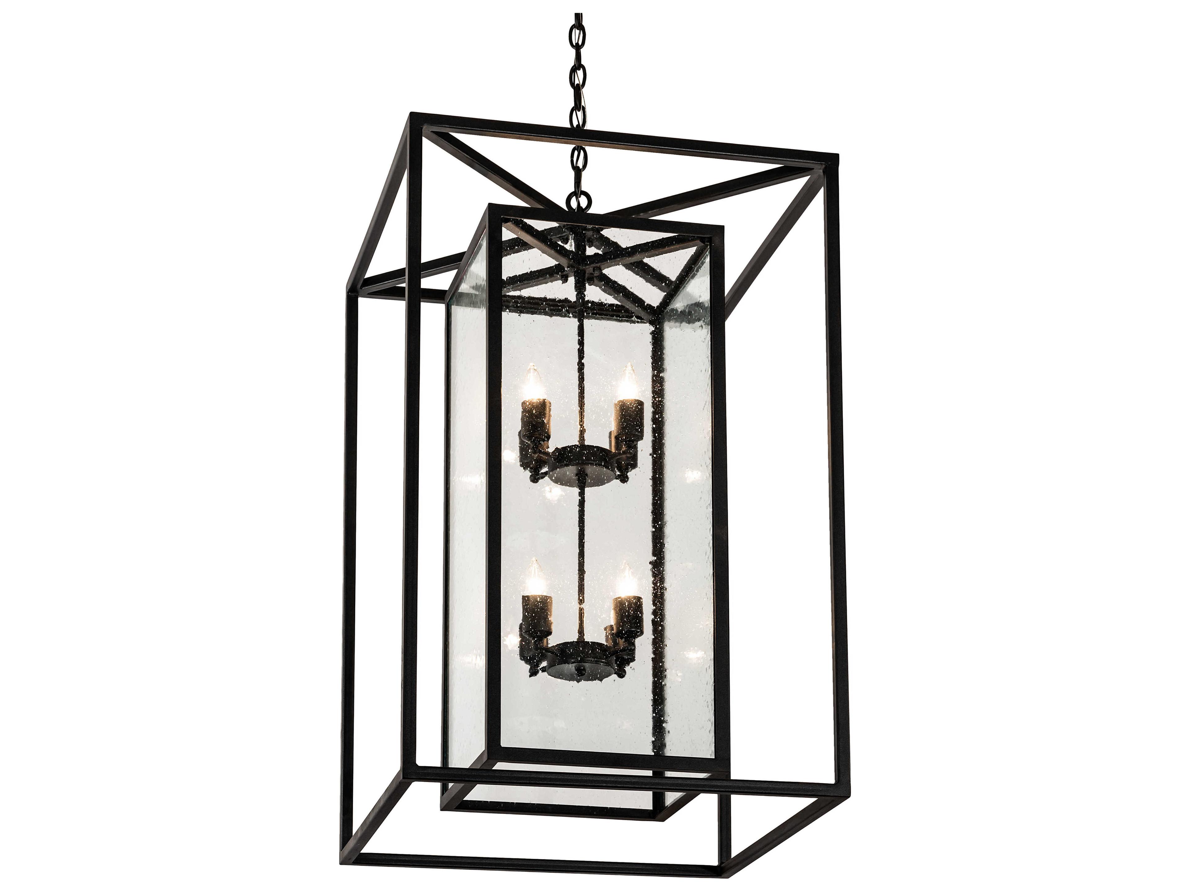 Meyda Kitzi Box 8-Light Black Clear Seedy Glass Candelabra Geometric Chandelier