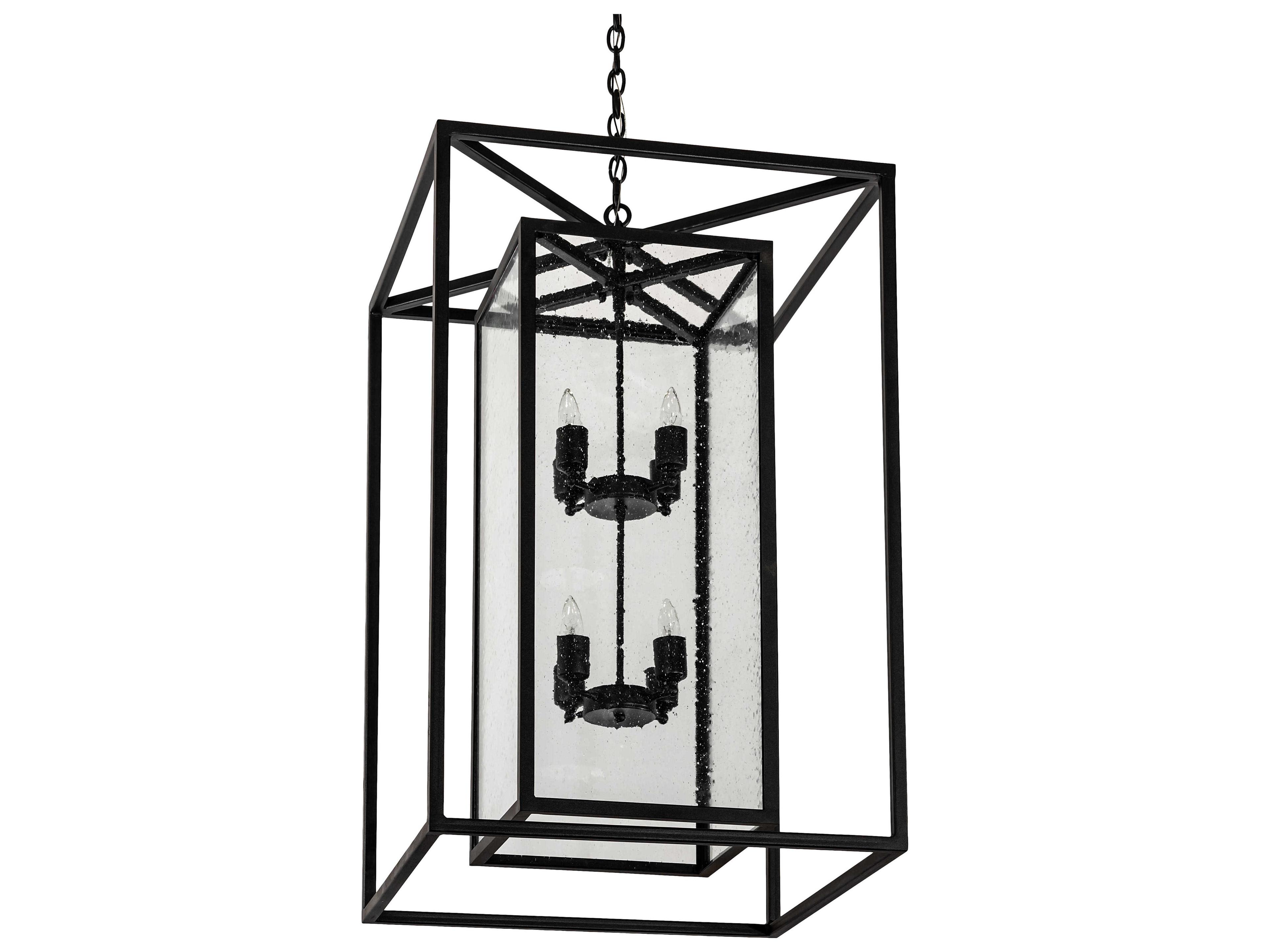 Meyda Kitzi Box 8-Light Black Clear Seedy Glass Candelabra Geometric Chandelier
