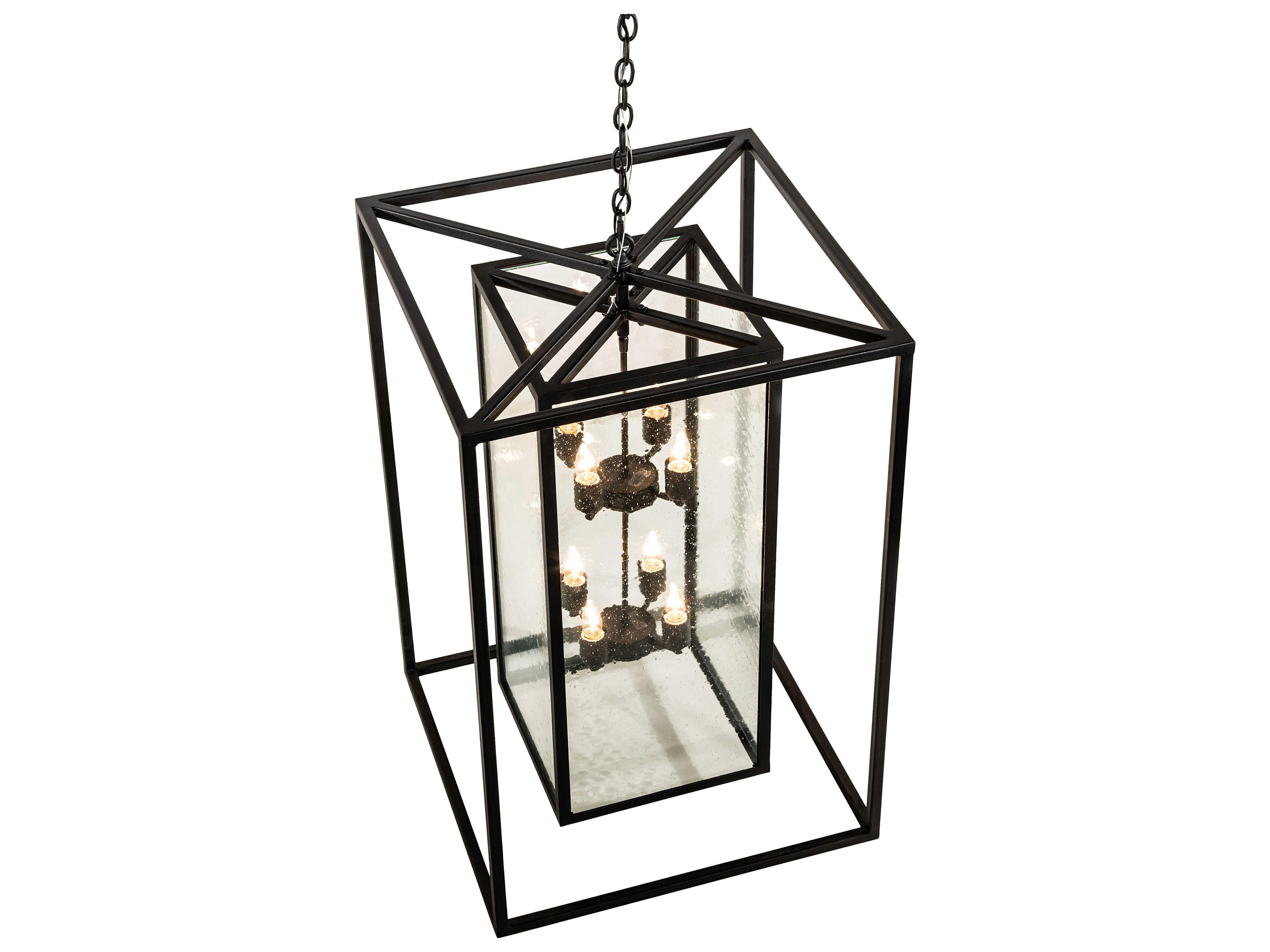 Meyda Kitzi Box 8-Light Black Clear Seedy Glass Candelabra Geometric Chandelier