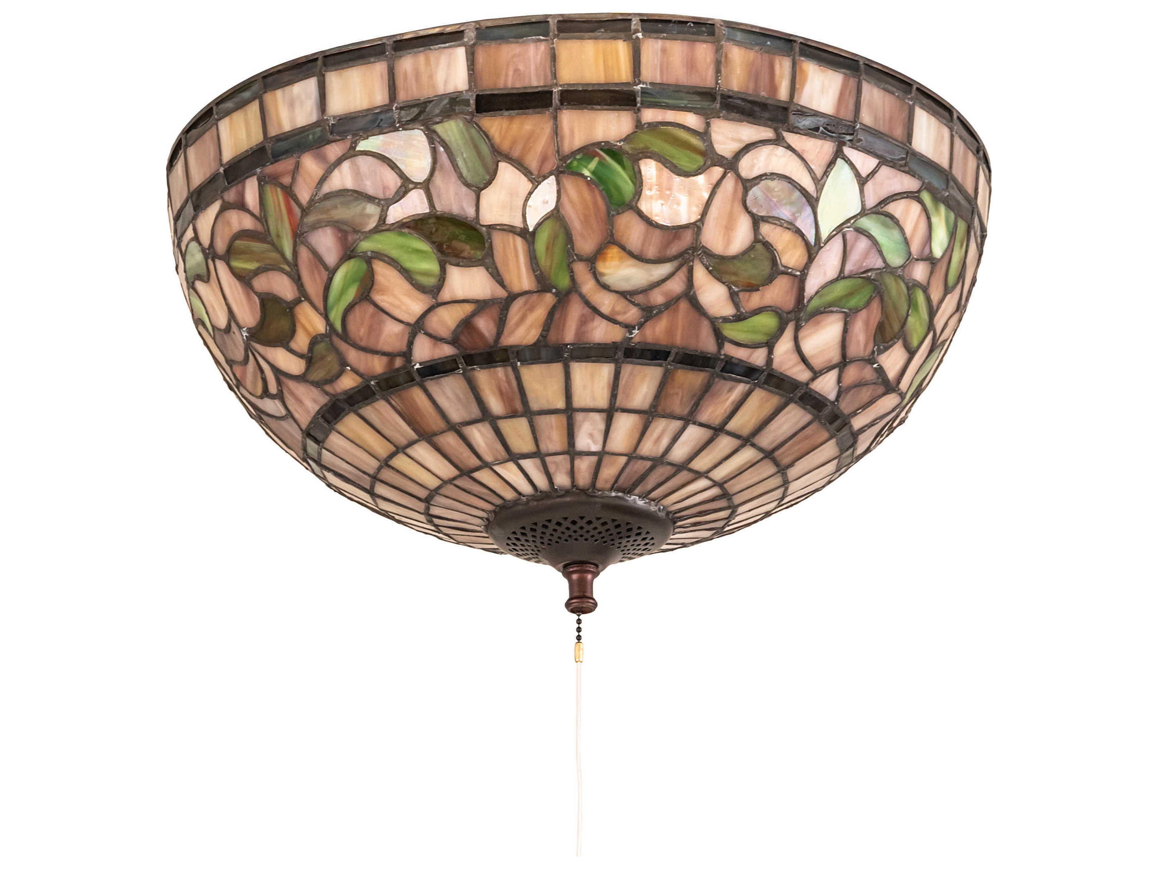Meyda Tiffany Turning Leaf 3-Light Mauve Beige Green Glass Bowl Flush Mount