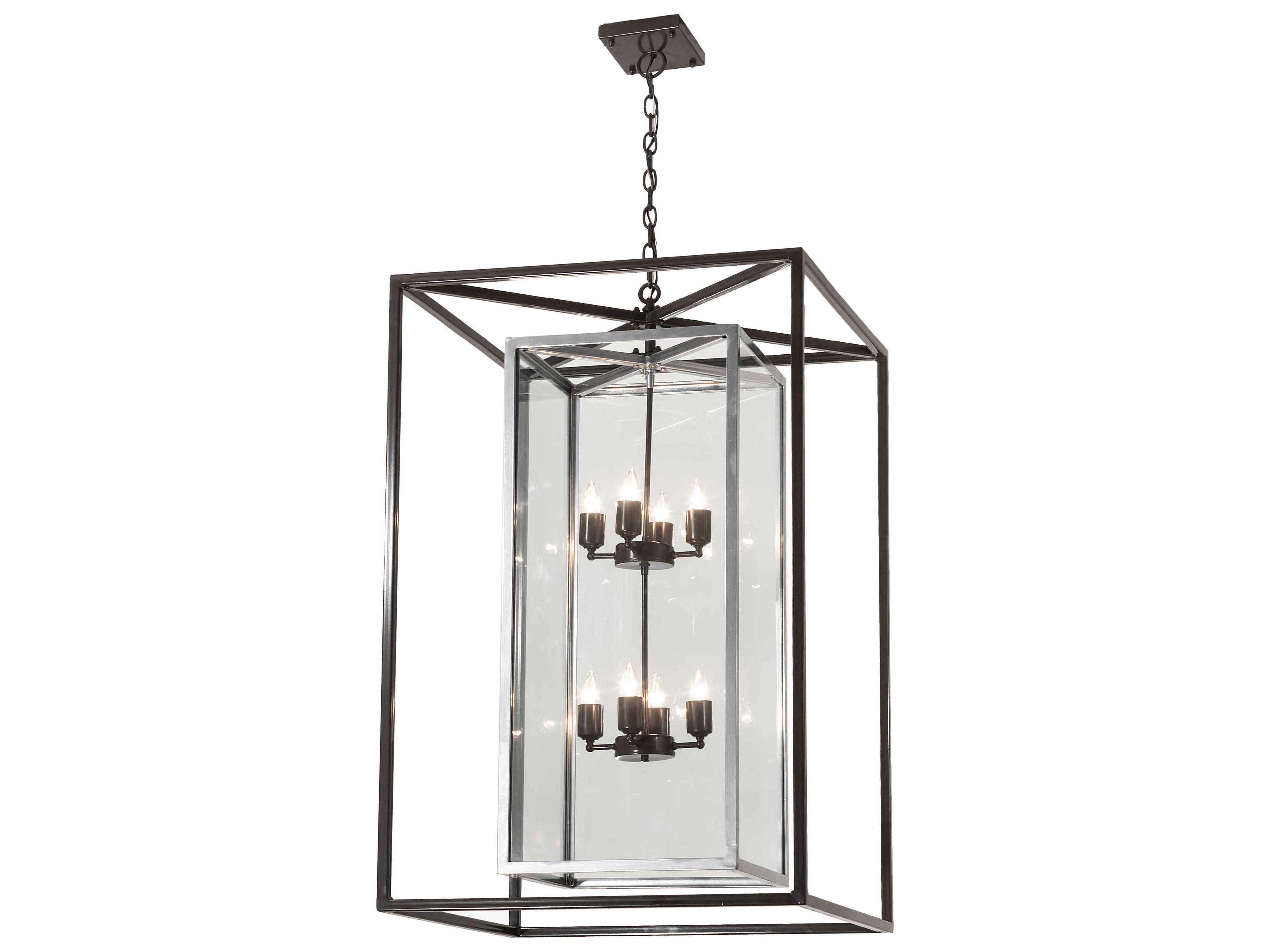Meyda Kitzi Box 8-Light Nickel Timeless Bronze Clear Glass Candelabra Geometric Chandelier