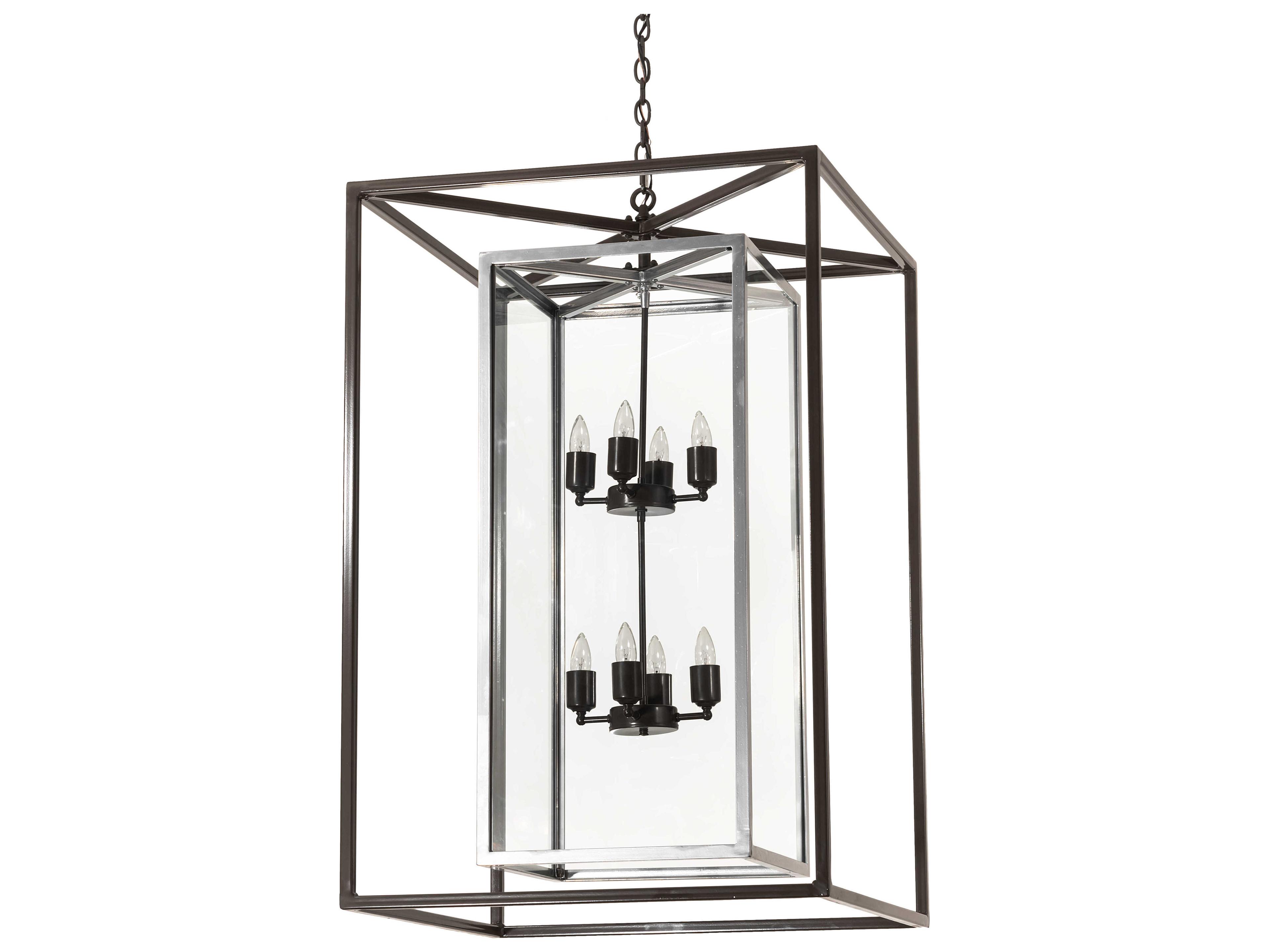 Meyda Kitzi Box 8-Light Nickel Timeless Bronze Clear Glass Candelabra Geometric Chandelier