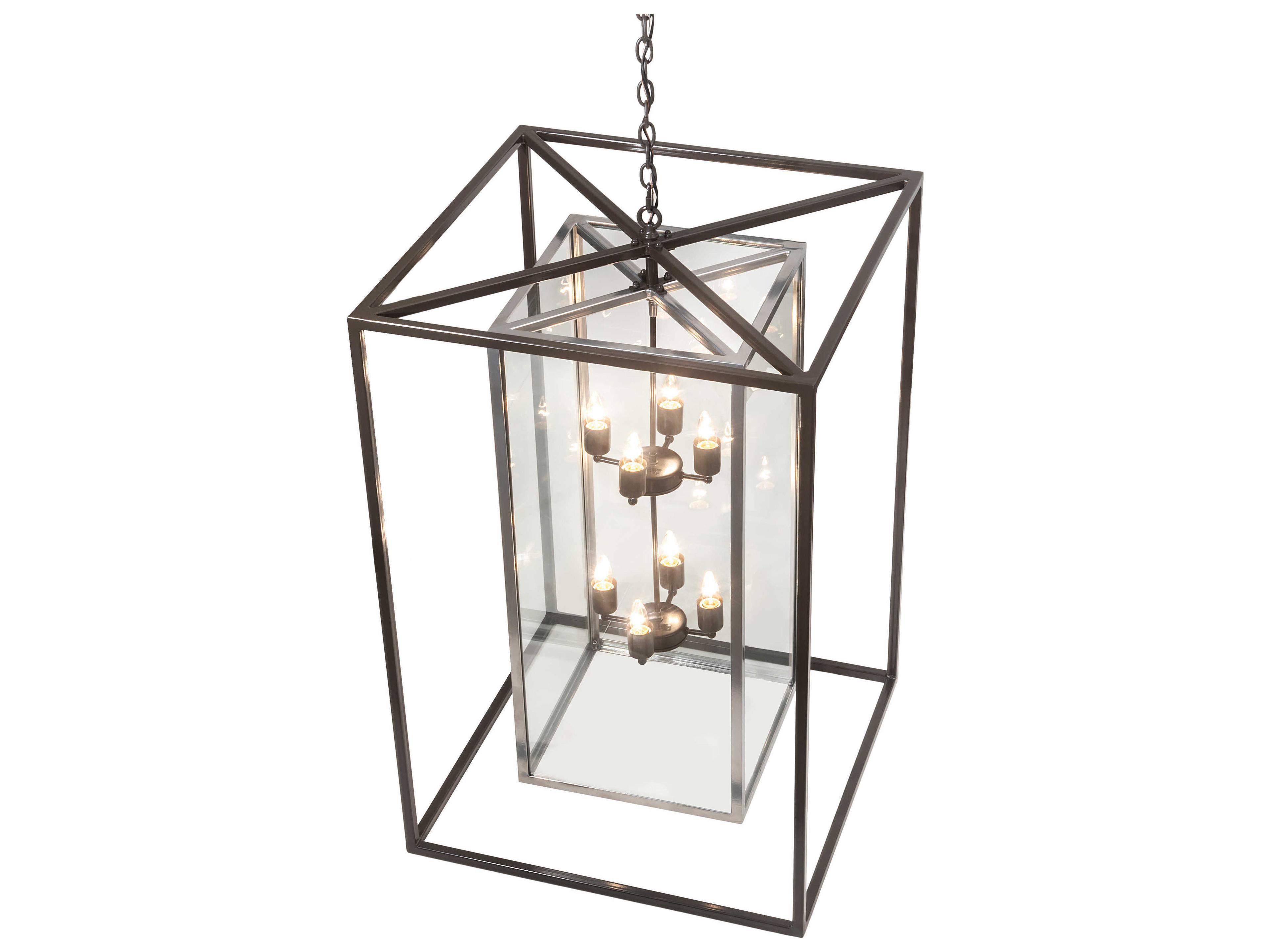Meyda Kitzi Box 8-Light Nickel Timeless Bronze Clear Glass Candelabra Geometric Chandelier