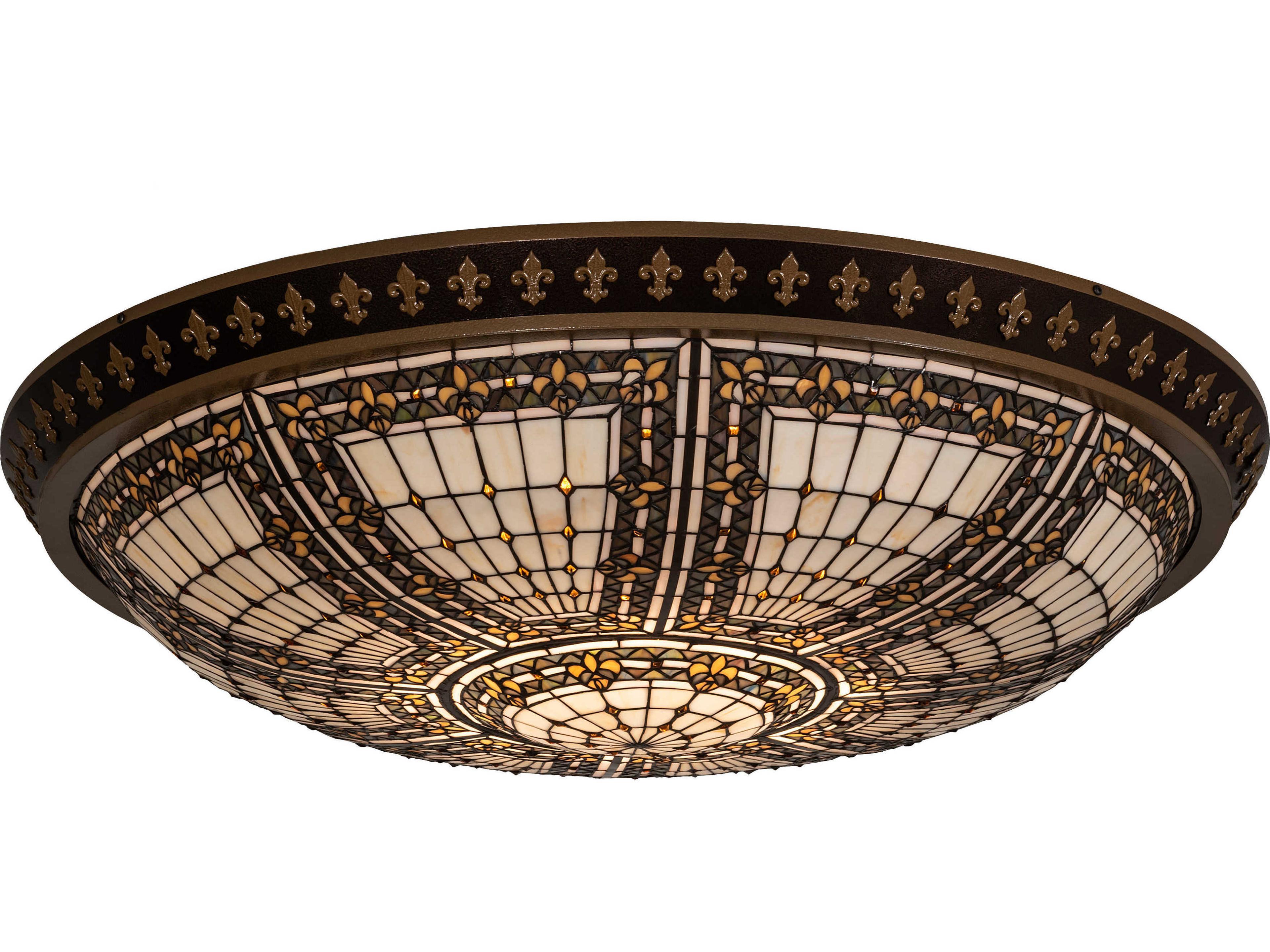 Meyda Fleur-de-lis 8-Light Copper Vein Brown Glass LED Bowl Flush Mount