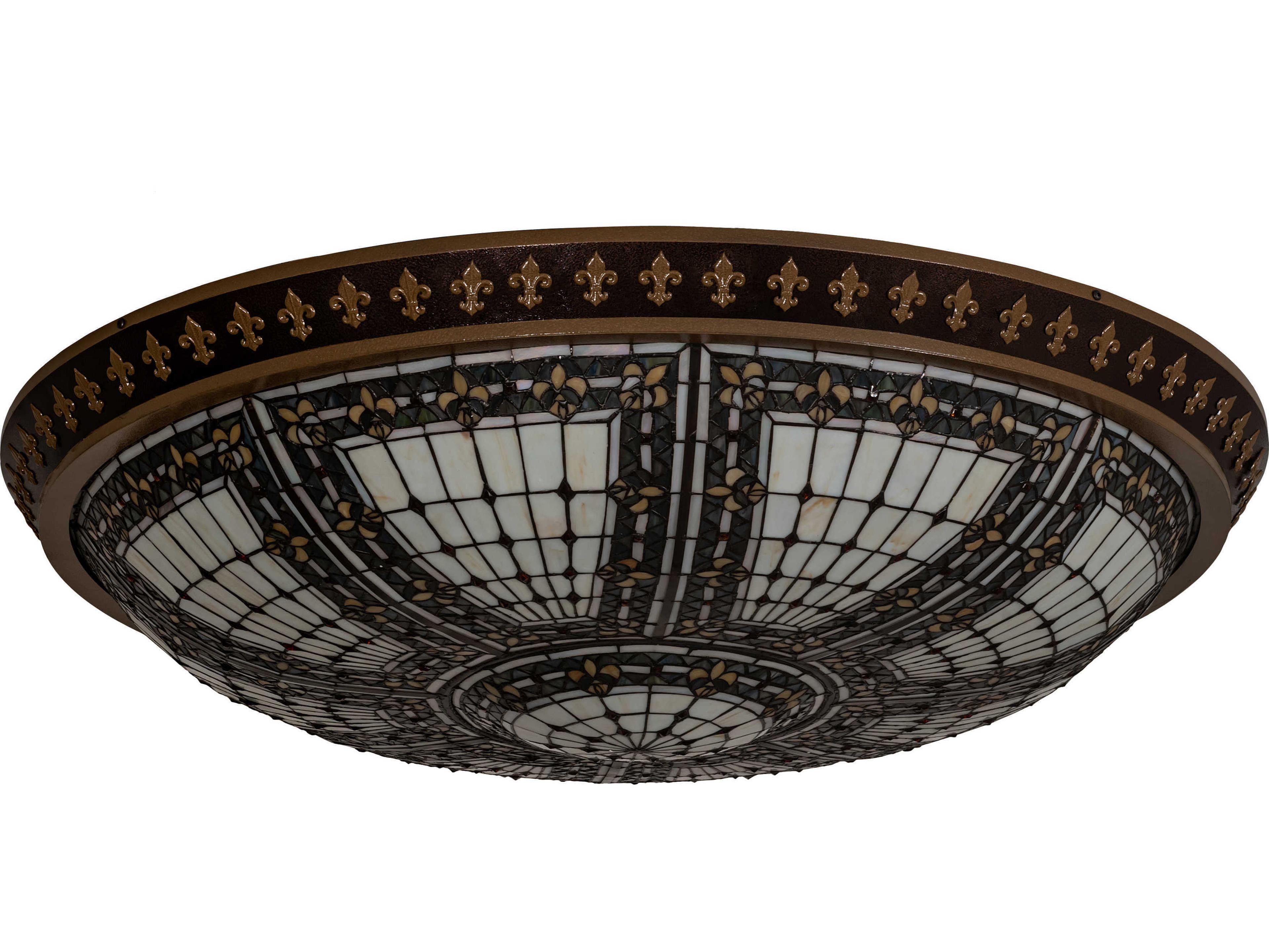 Meyda Fleur-de-lis 8-Light Copper Vein Brown Glass LED Bowl Flush Mount