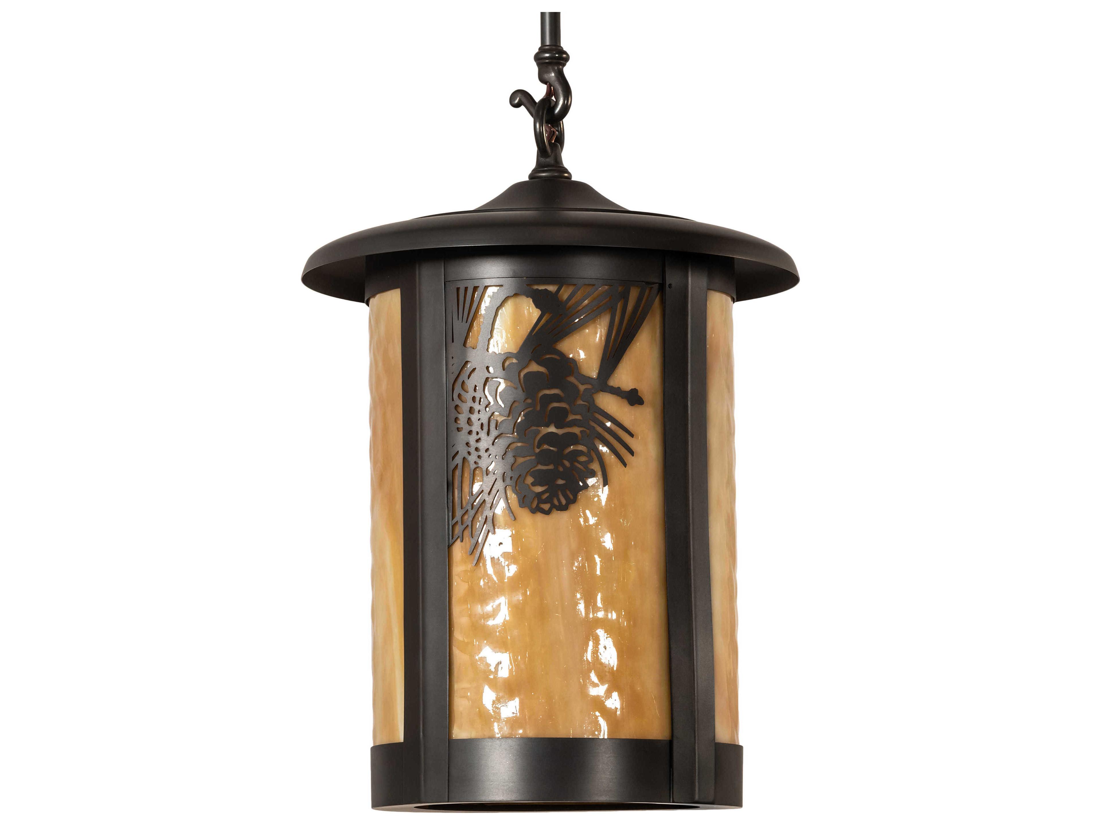 Meyda Fulton 1-Light Craftsman Brown Off White Glass Cylinder Lantern Mini Pendant