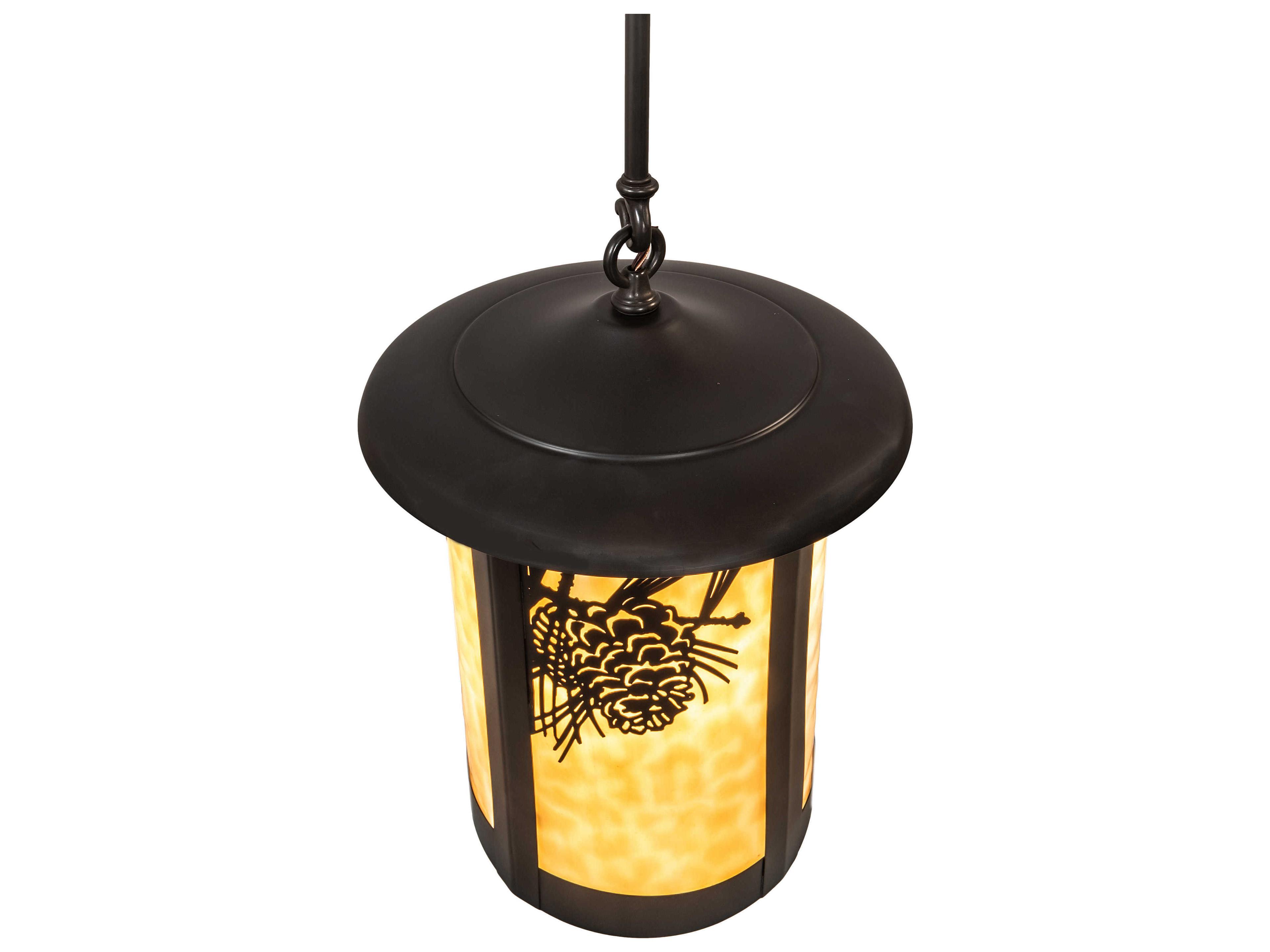 Meyda Fulton 1-Light Craftsman Brown Off White Glass Cylinder Lantern Mini Pendant