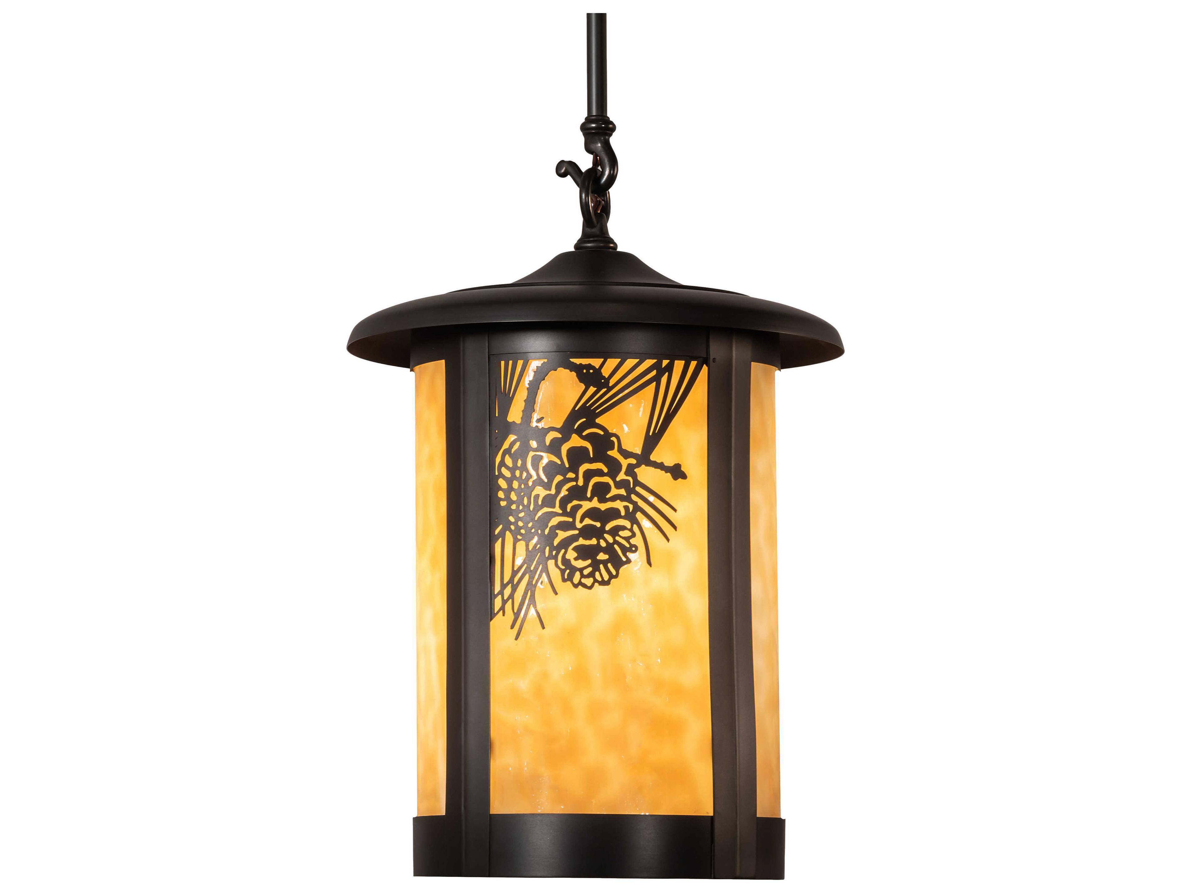 Meyda Fulton 1-Light Craftsman Brown Off White Glass Cylinder Lantern Mini Pendant