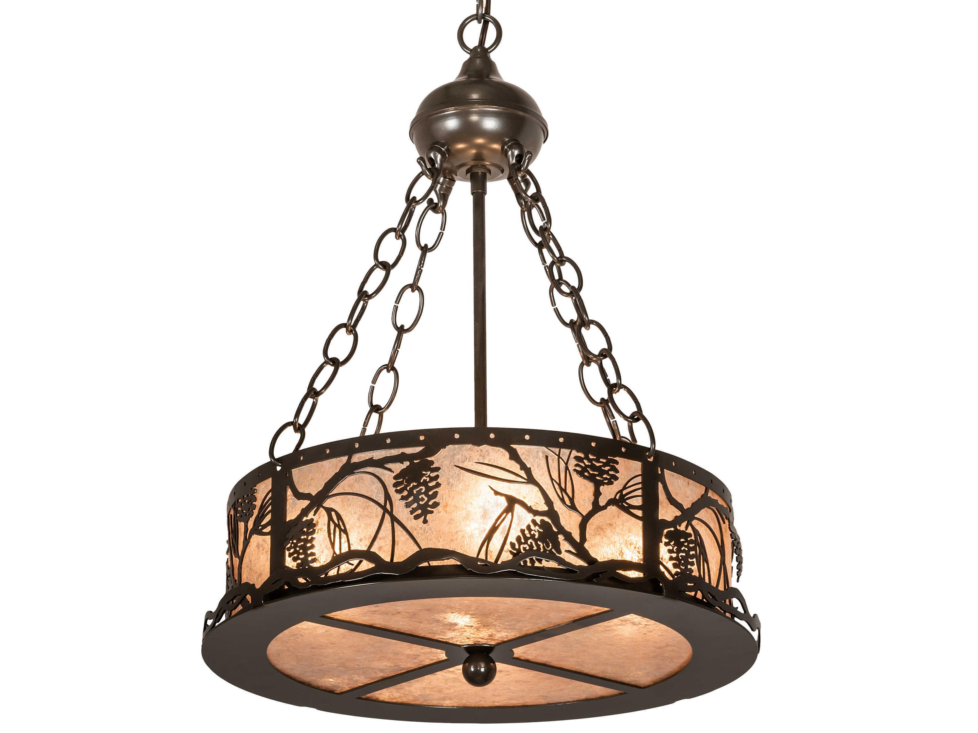 Meyda Whispering Pines 4-Light Timeless Bronze Silver Drum Pendant