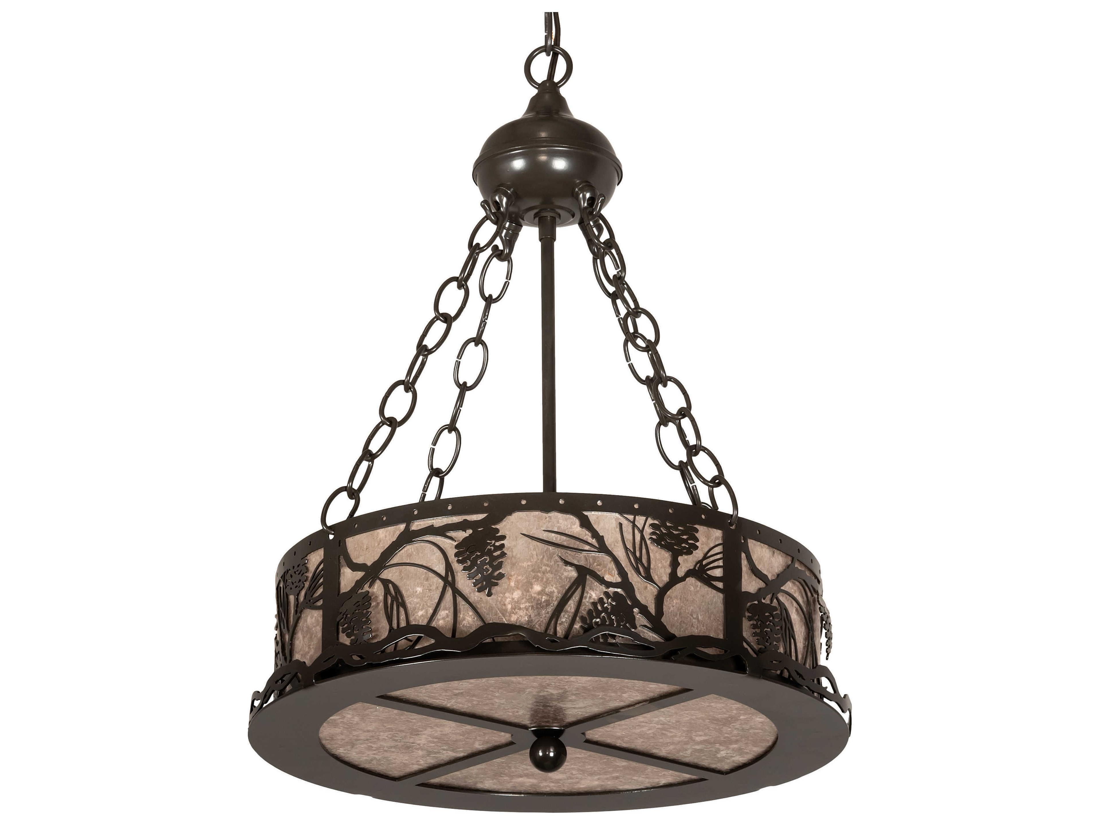 Meyda Whispering Pines 4-Light Timeless Bronze Silver Drum Pendant