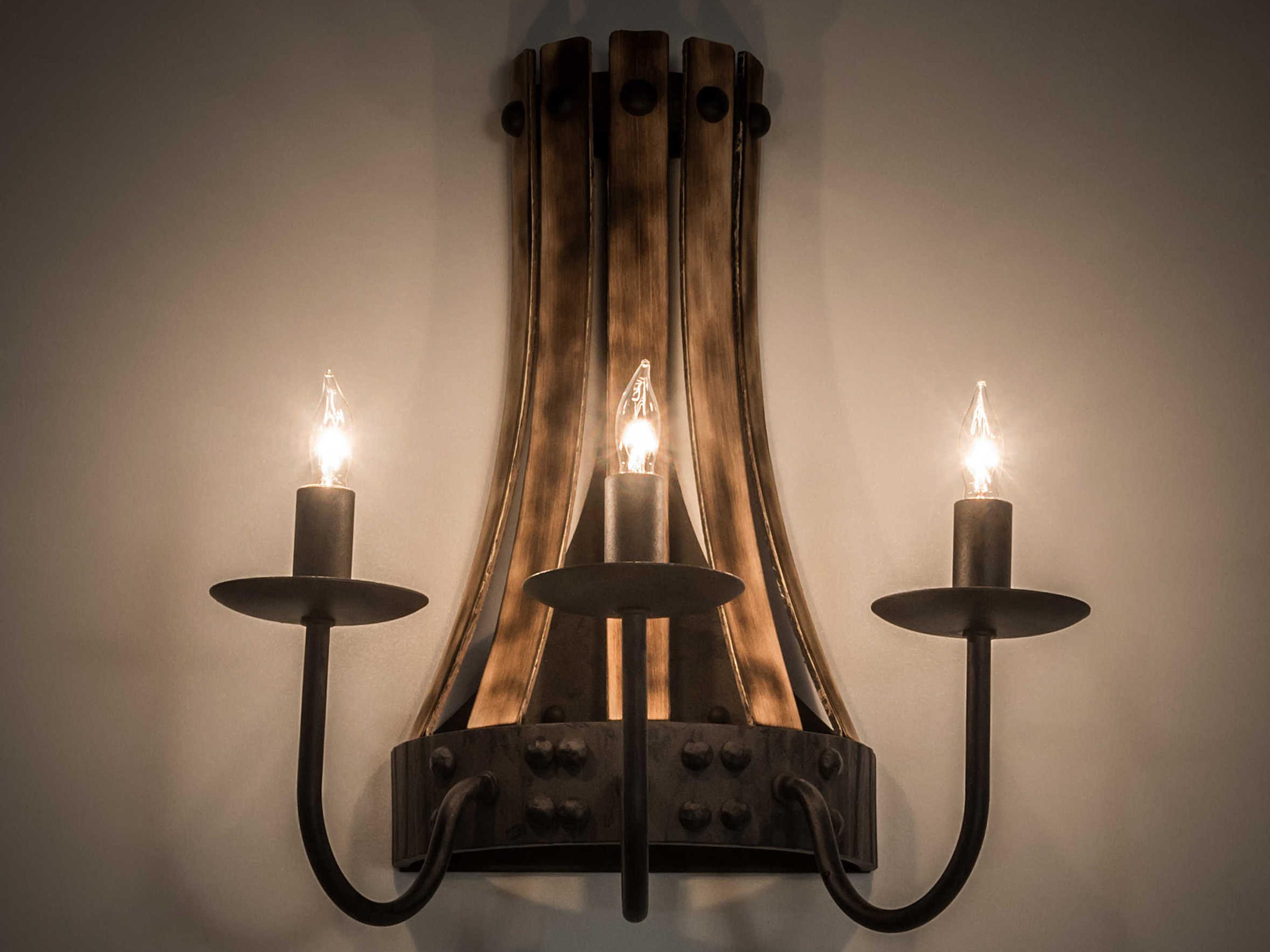 Meyda Barrel Stave 3-Light Natural Wood Black Wall Sconce