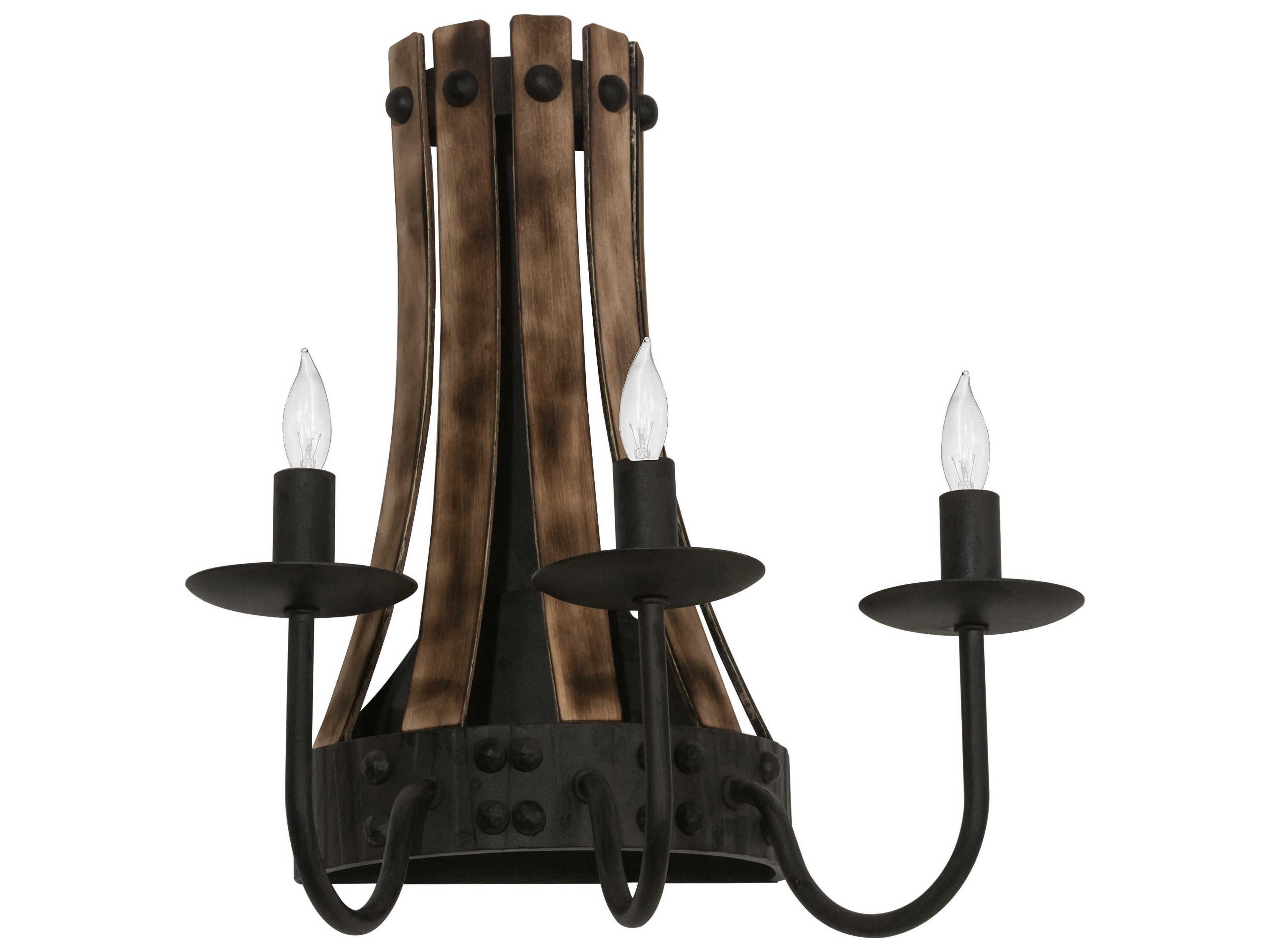 Meyda Barrel Stave 3-Light Natural Wood Black Wall Sconce