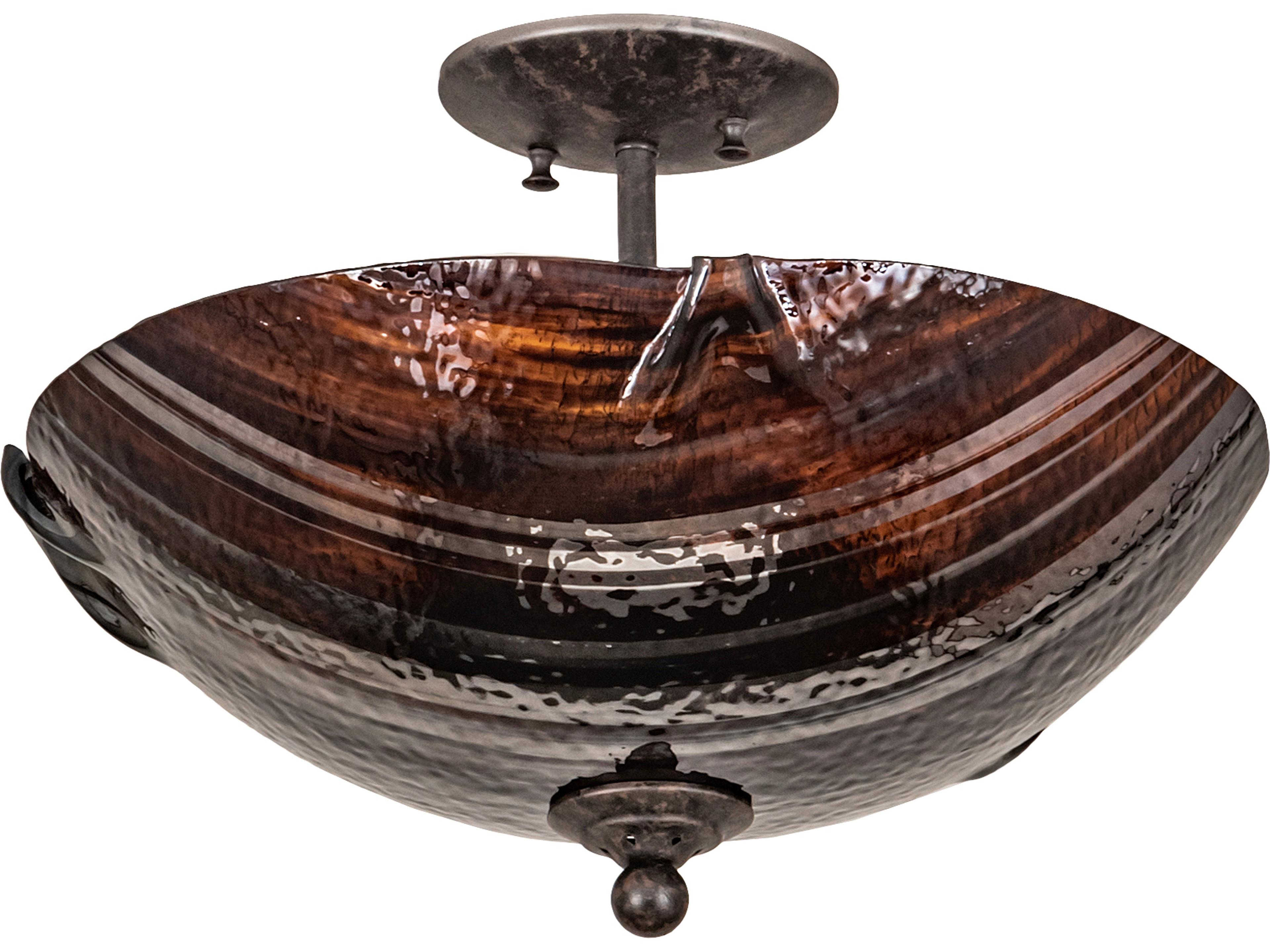 Meyda Metro Fusion 2-Light Black Ruby Chocolate Brown Glass Bowl Semi Flush Mount
