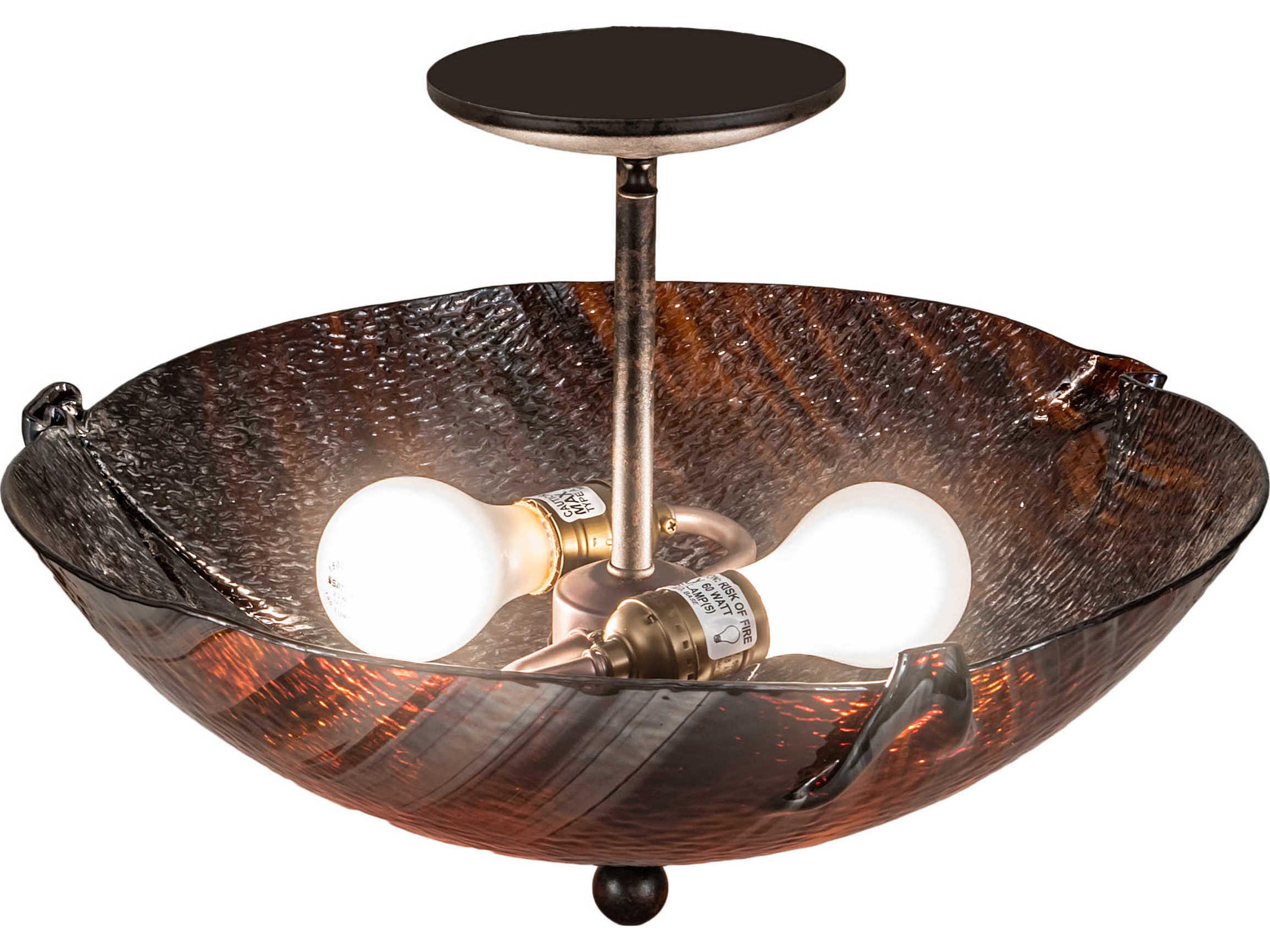 Meyda Metro Fusion 2-Light Black Ruby Chocolate Brown Glass Bowl Semi Flush Mount