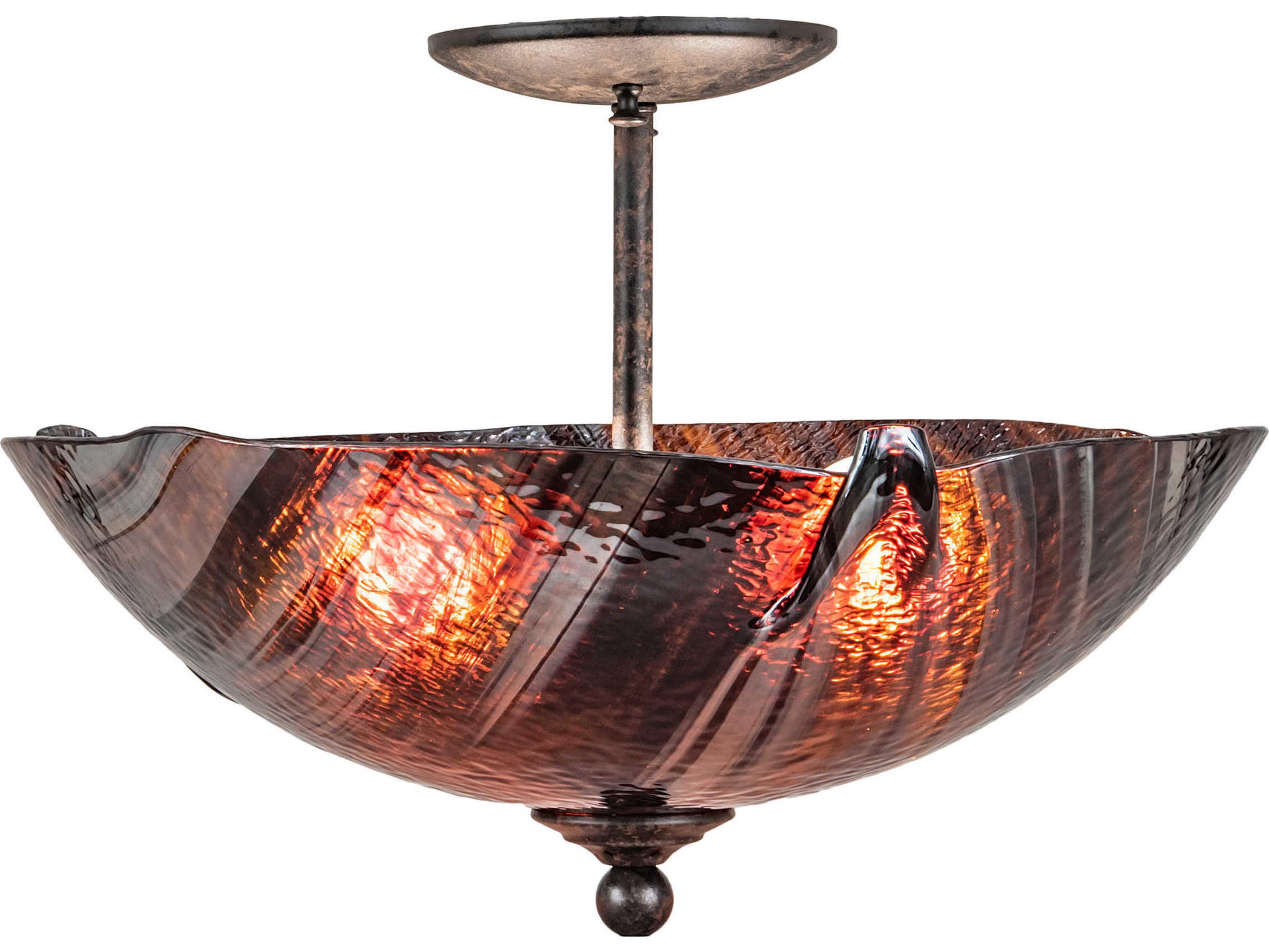 Meyda Metro Fusion 2-Light Black Ruby Chocolate Brown Glass Bowl Semi Flush Mount