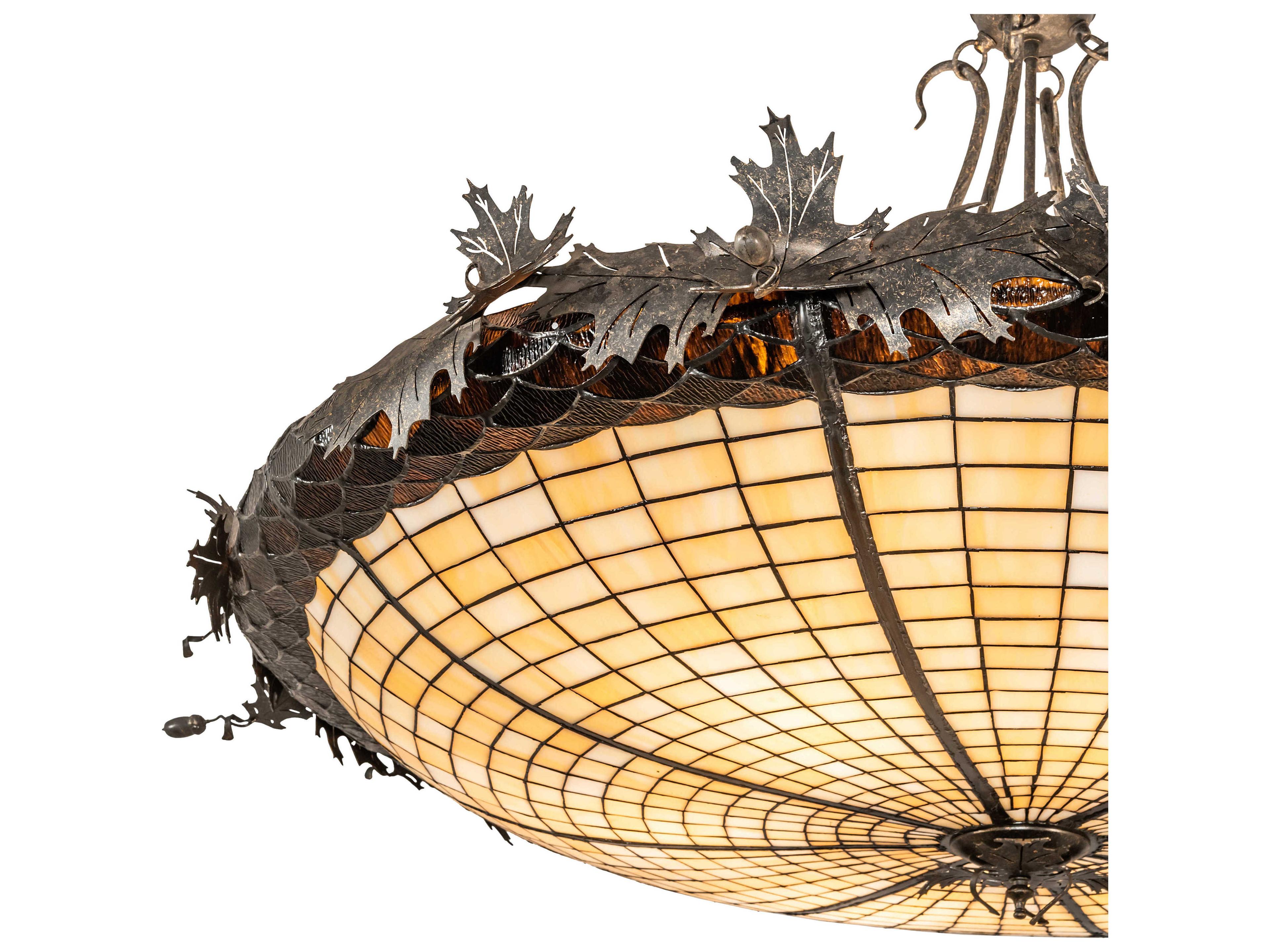 Meyda Oak Leaf & Acorn 6-Light Bronze Gold Glass Tiffany Bowl Pendant