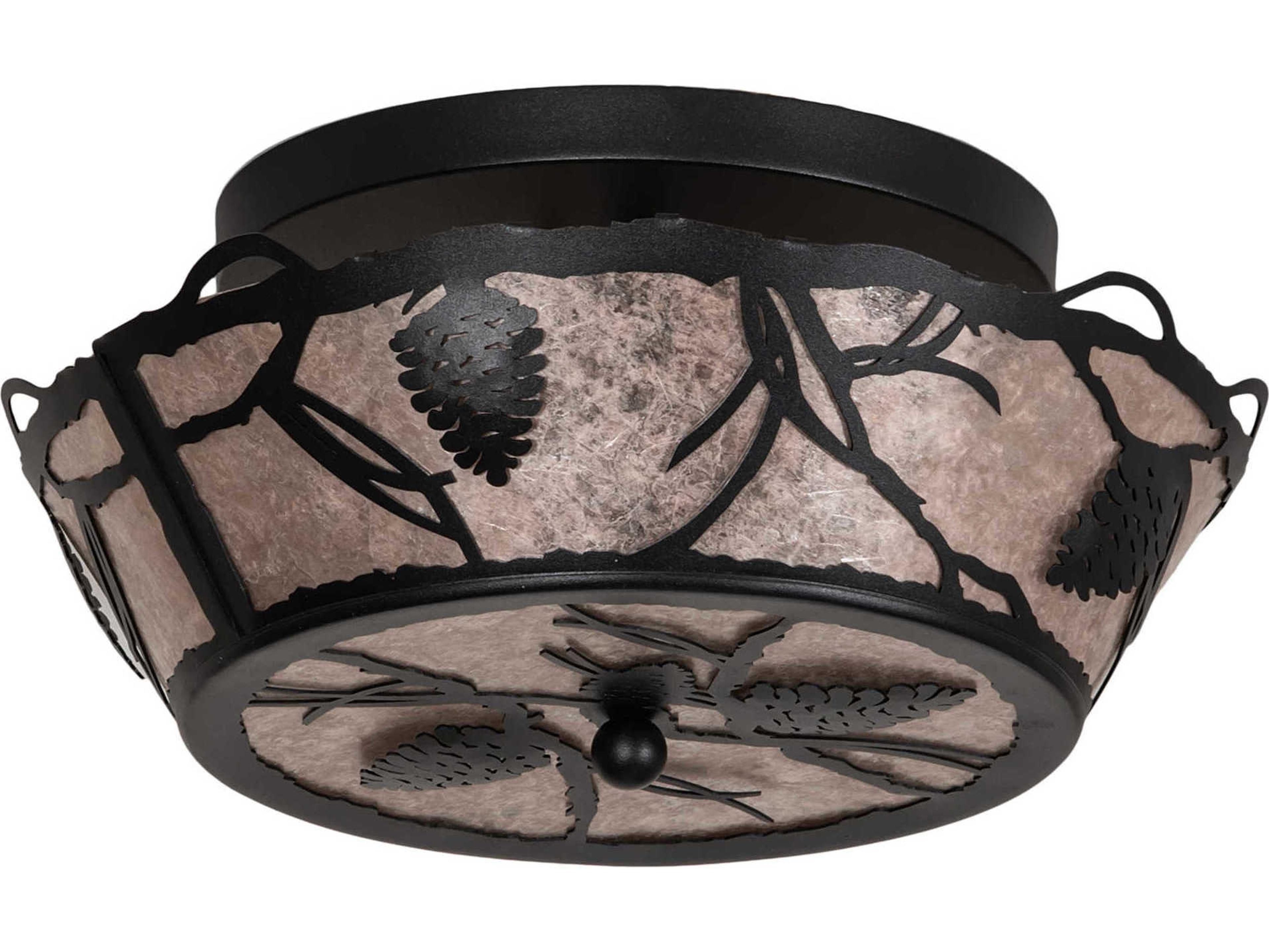 Meyda Whispering Pines 3-Light Black Silver Mica Bowl Flush Mount