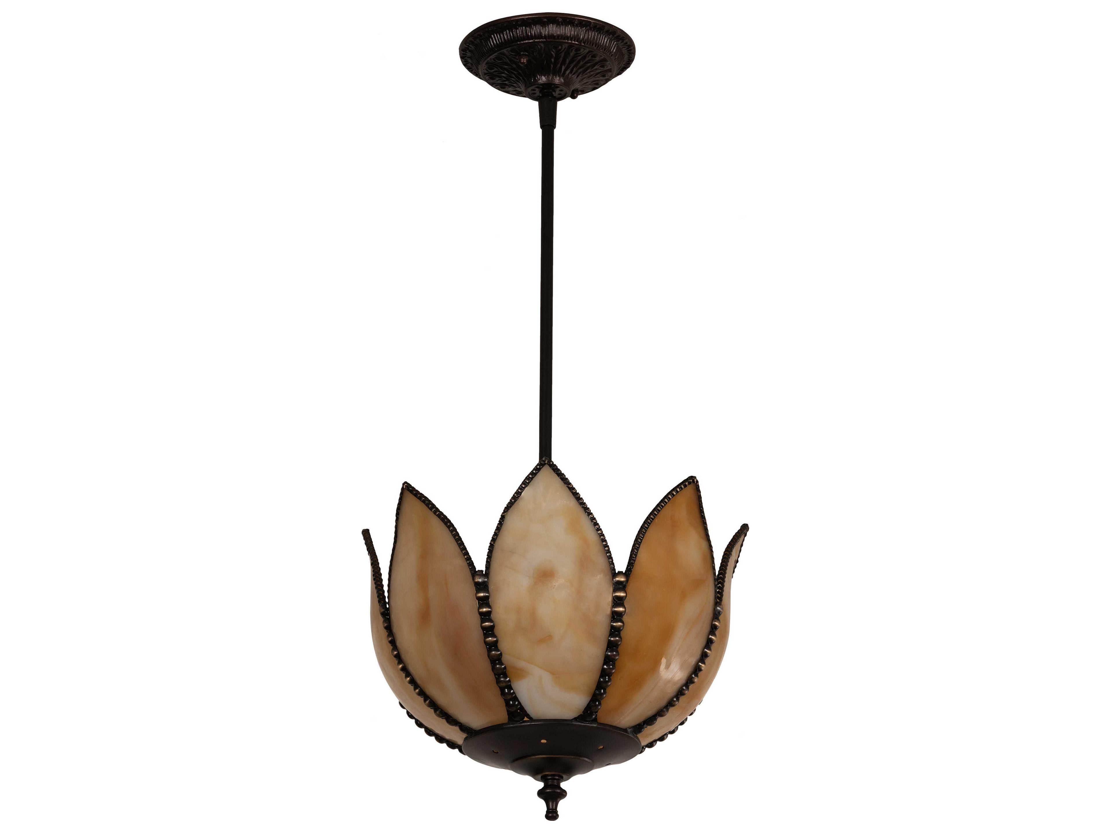 Meyda Tulip 1-Light Mahogany Bronze Off White Glass Tiffany Mini Pendant