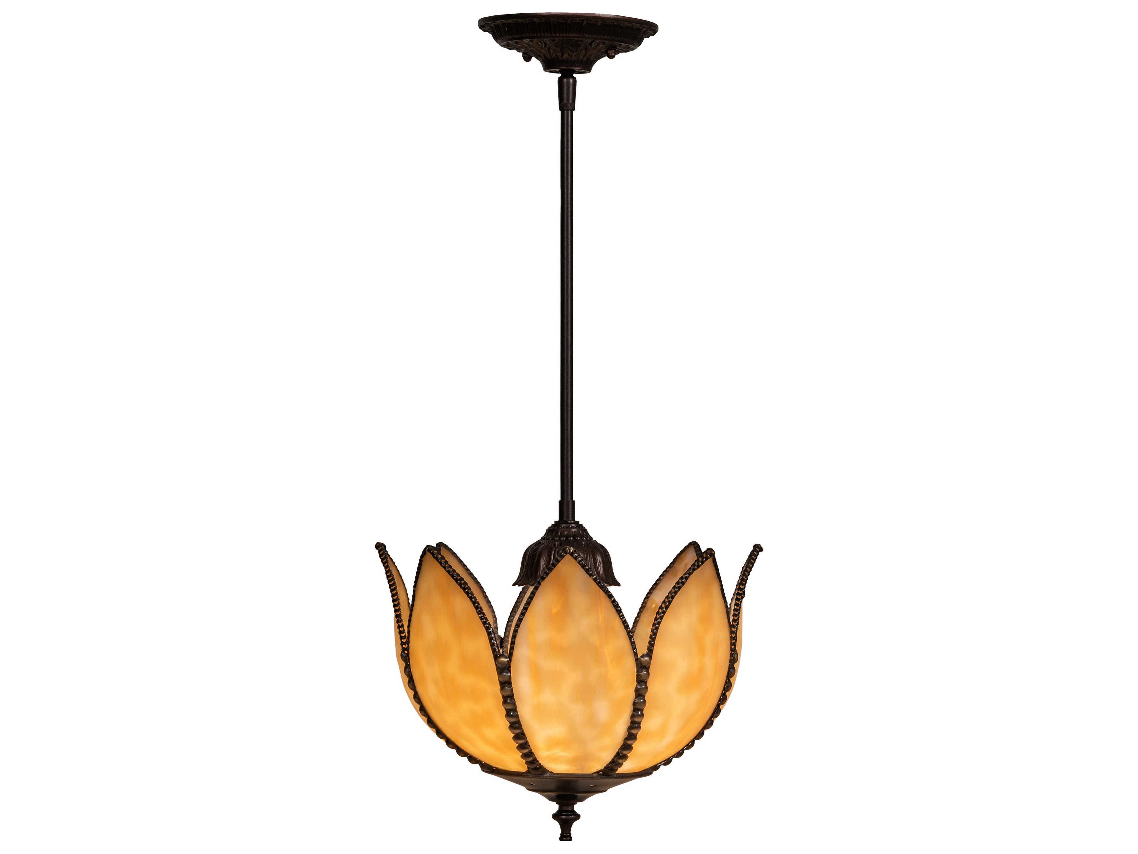 Meyda Tulip 1-Light Mahogany Bronze Off White Glass Tiffany Mini Pendant