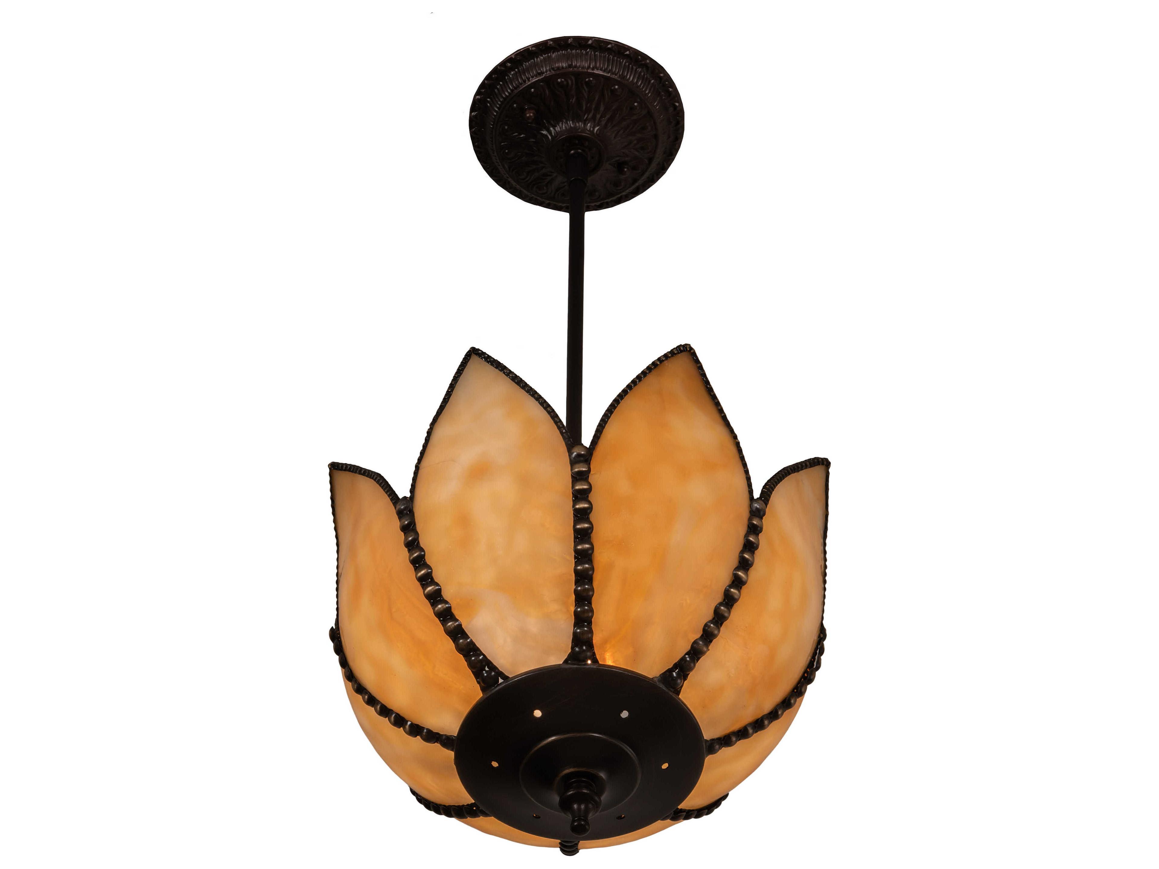 Meyda Tulip 1-Light Mahogany Bronze Off White Glass Tiffany Mini Pendant