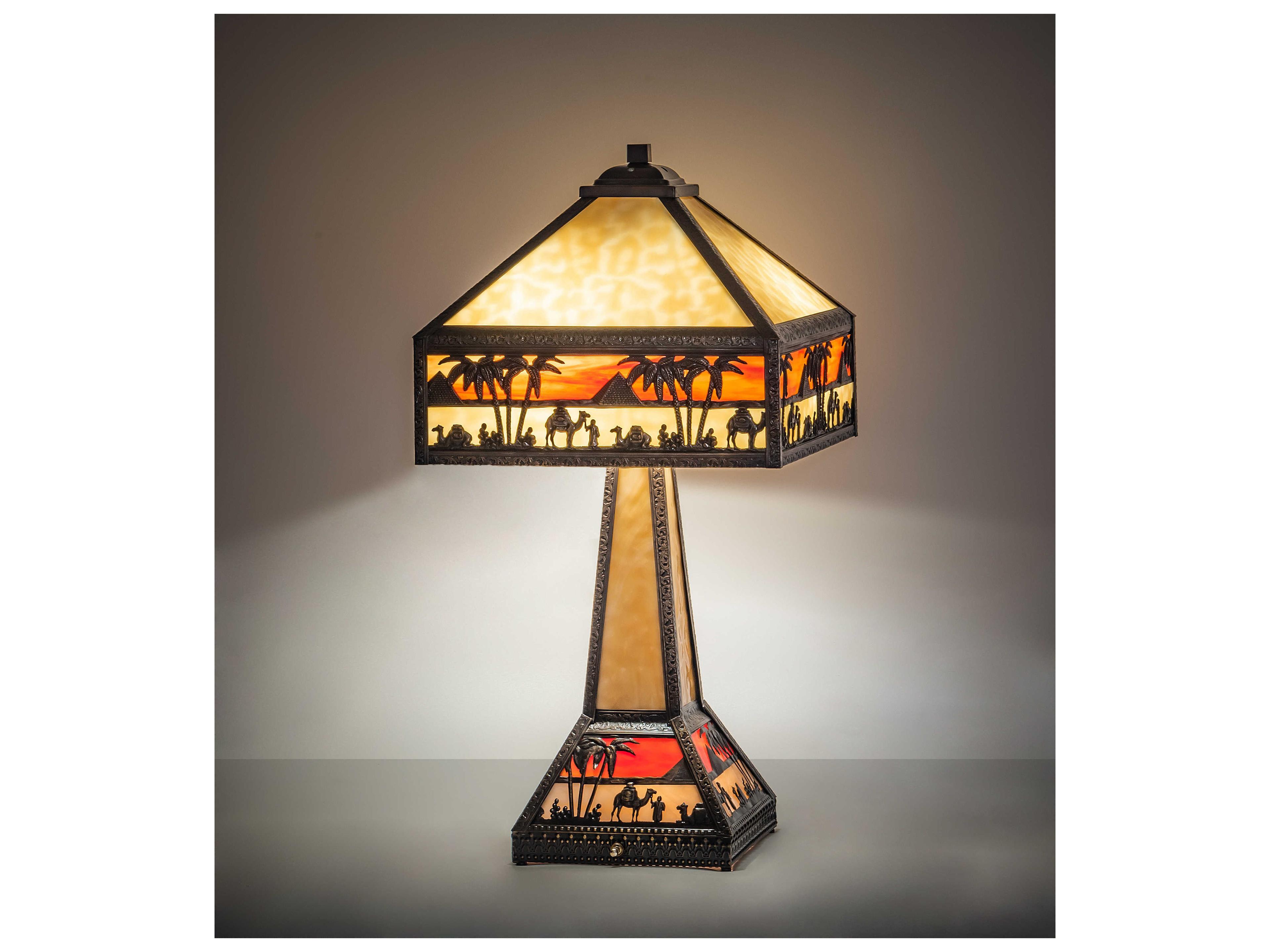 Meyda Camel Glass Tiffany Craftsman Brown Off White Buffet Lamp