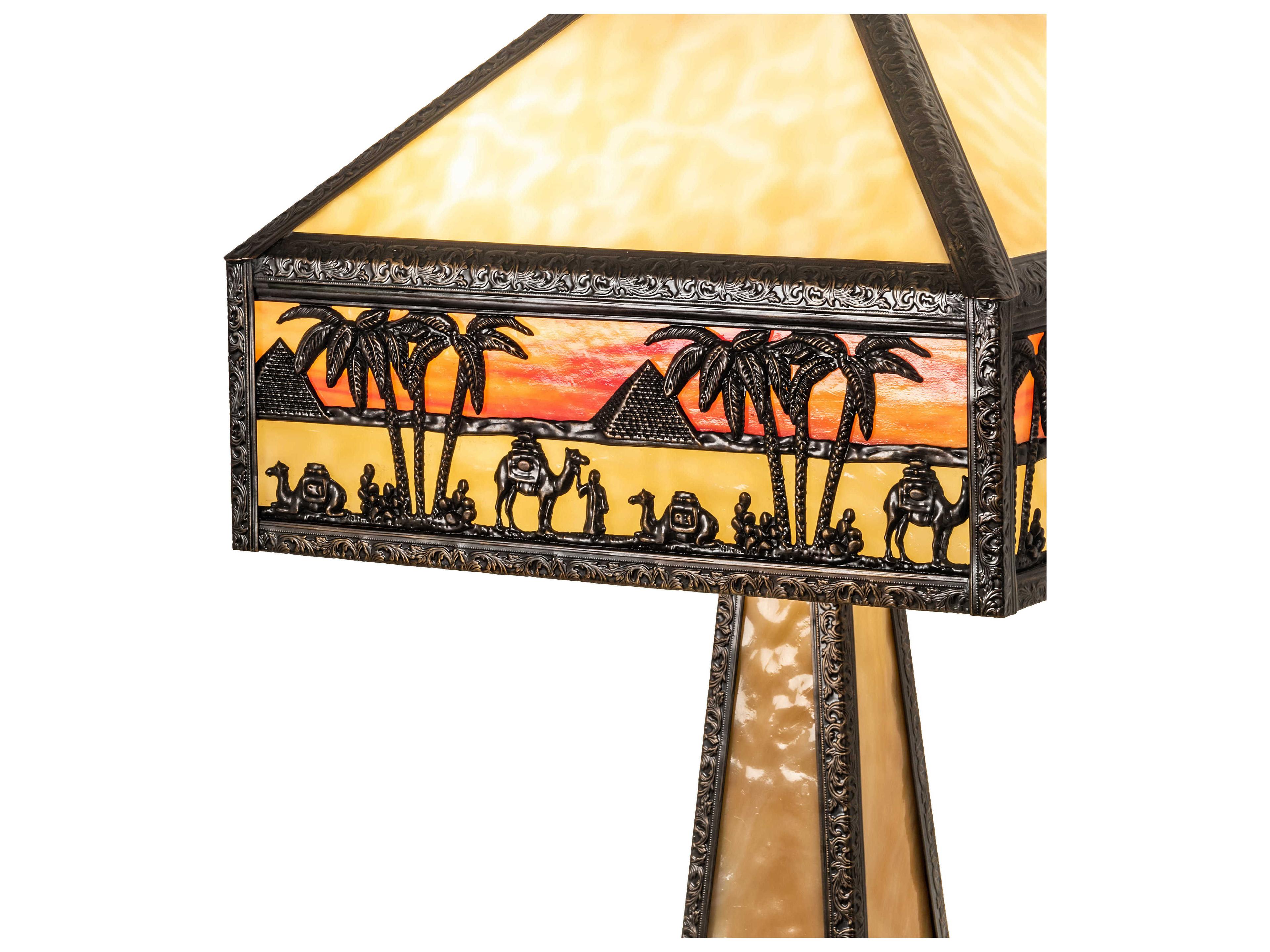 Meyda Camel Glass Tiffany Craftsman Brown Off White Buffet Lamp