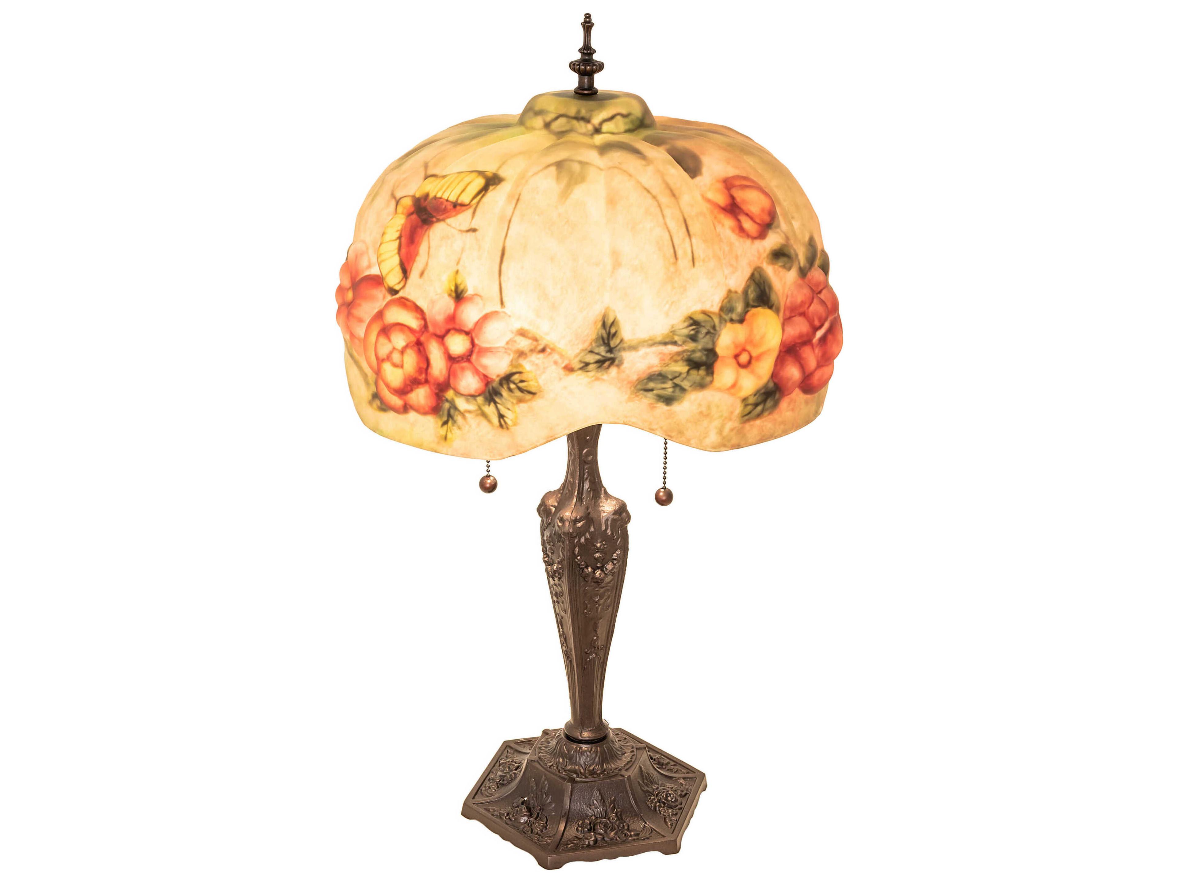 Meyda Puffy Butterfly & Flowers Mahogany Bronze Glass Tiffany Buffet Lamp