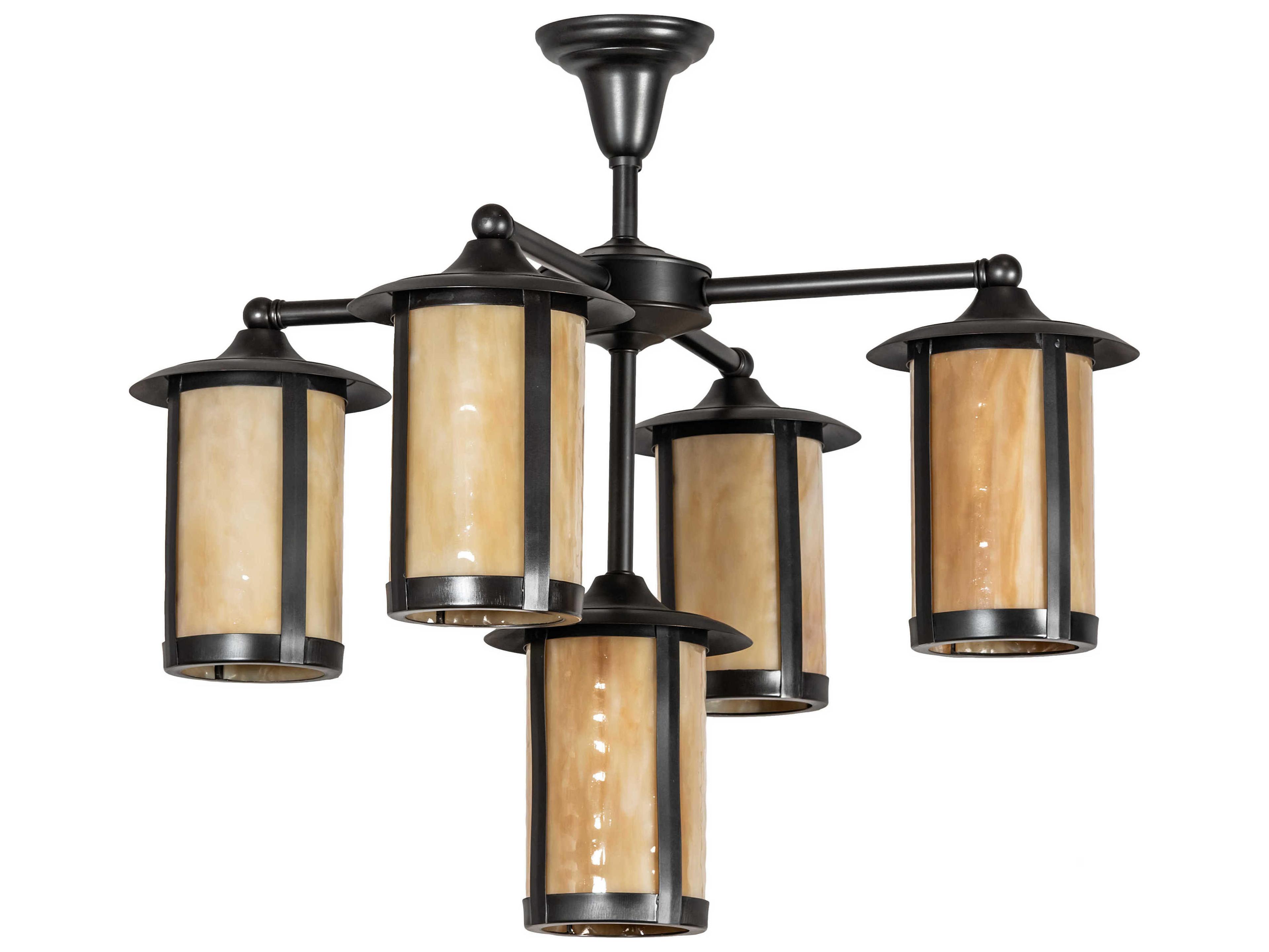 Meyda Fulton 5-Light Craftsman Brown Off White Glass Cylinder Lantern Chandelier