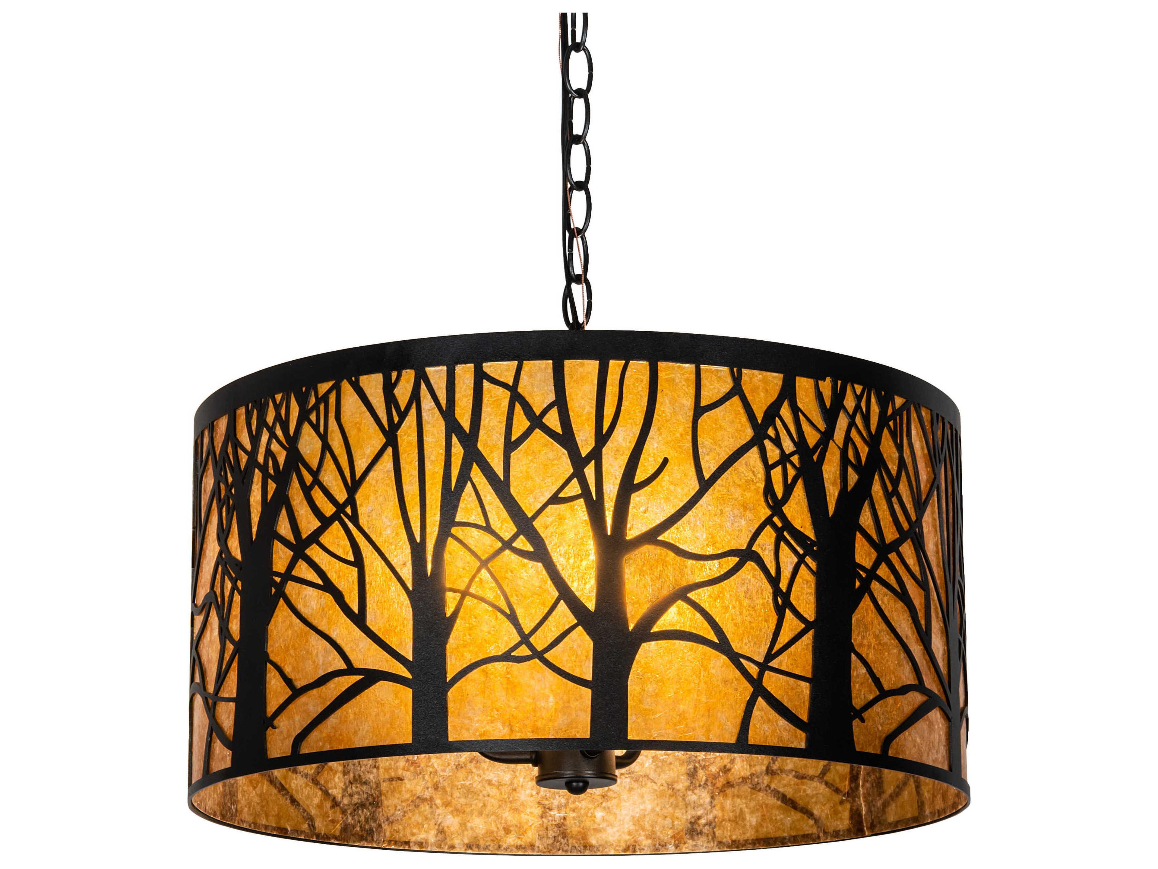 Meyda Winter Maple 3-Light Black Amber Mica Brown Drum Pendant