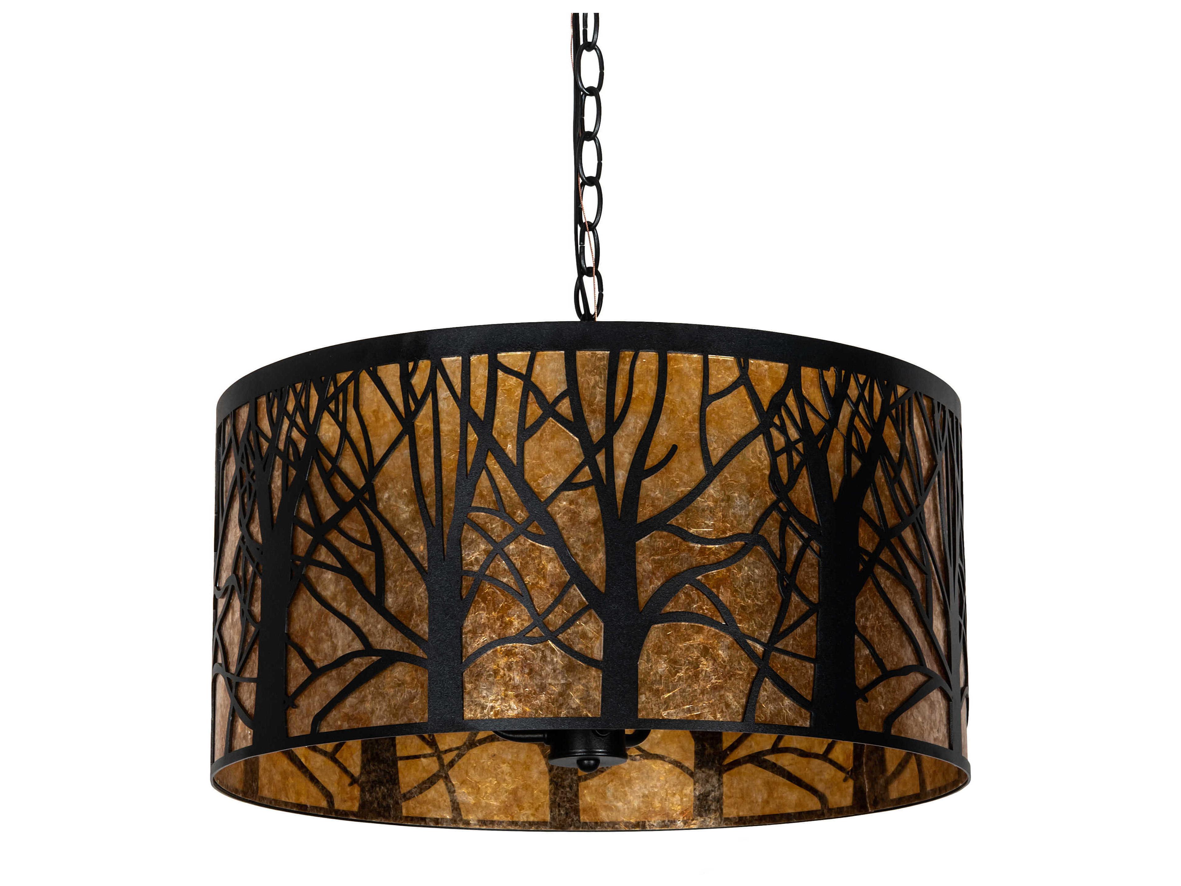Meyda Winter Maple 3-Light Black Amber Mica Brown Drum Pendant