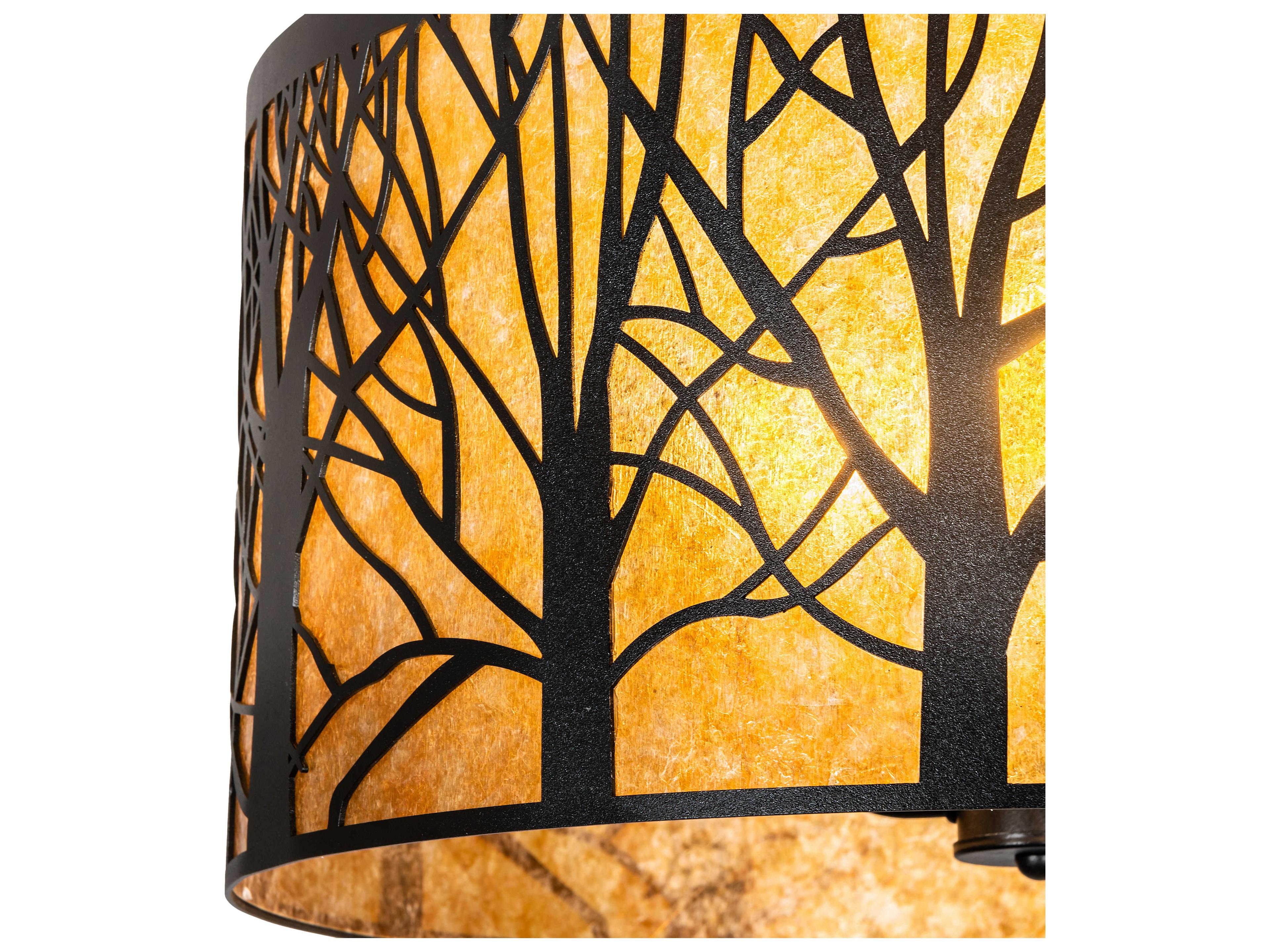 Meyda Winter Maple 3-Light Black Amber Mica Brown Drum Pendant