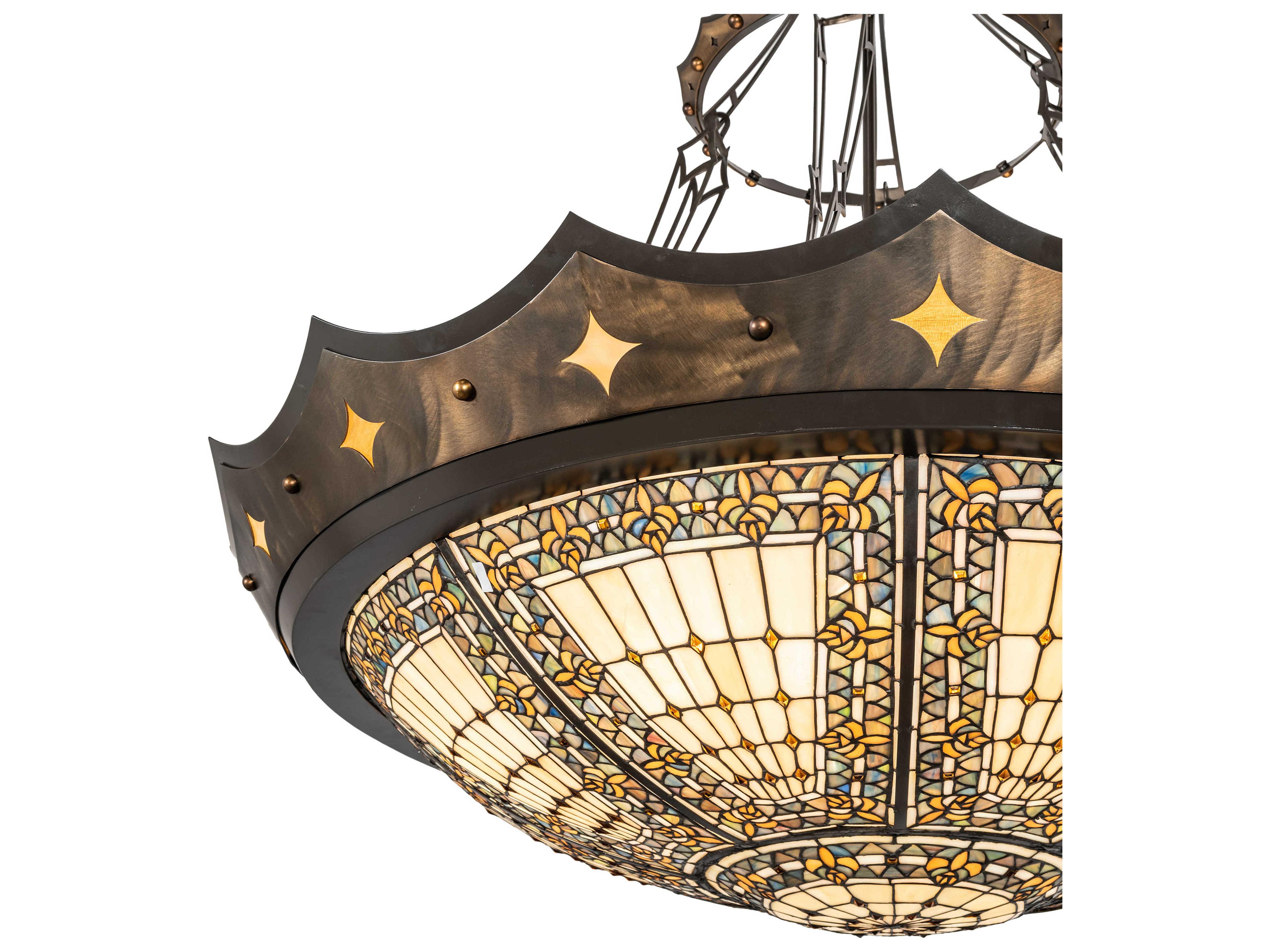 Meyda Fleur-de-lis 6-Light Antique Copper Timeless Bronze Brown Glass Tiffany Bowl Pendant