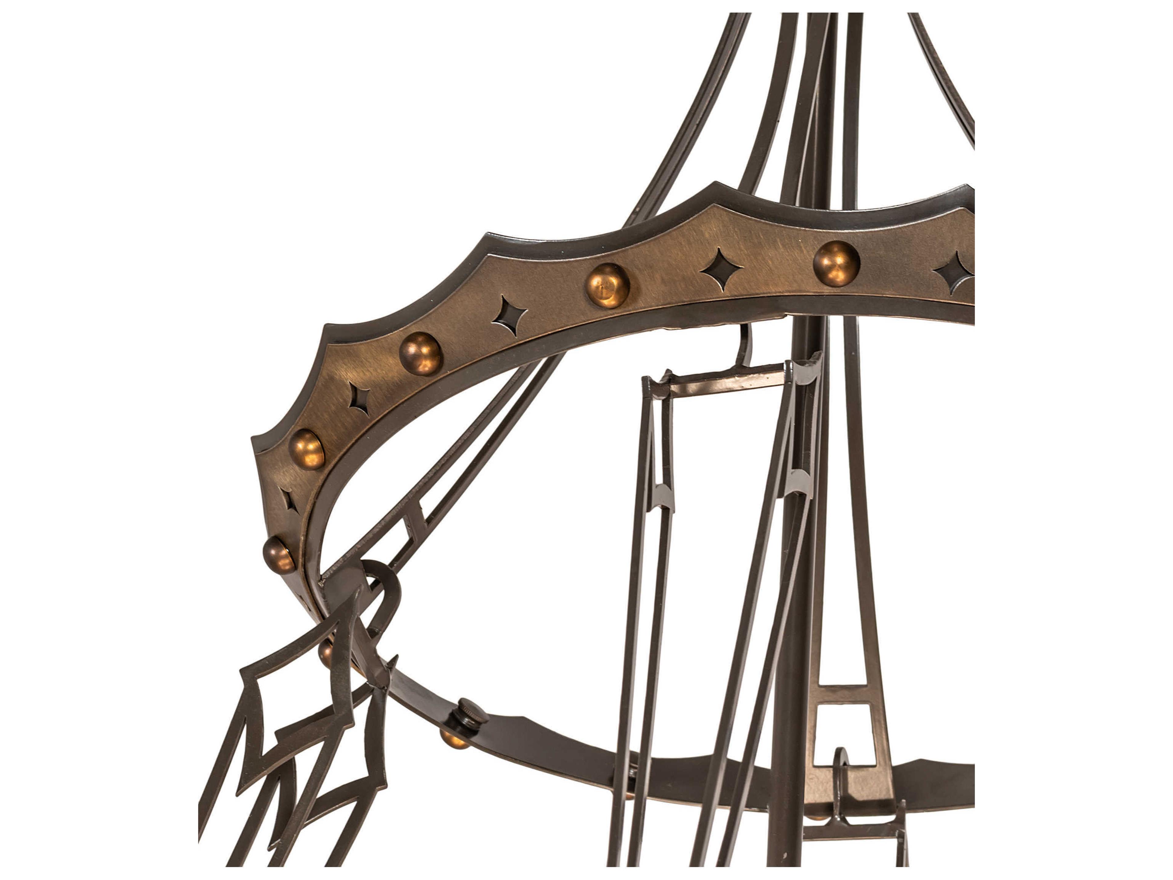 Meyda Fleur-de-lis 6-Light Antique Copper Timeless Bronze Brown Glass Tiffany Bowl Pendant