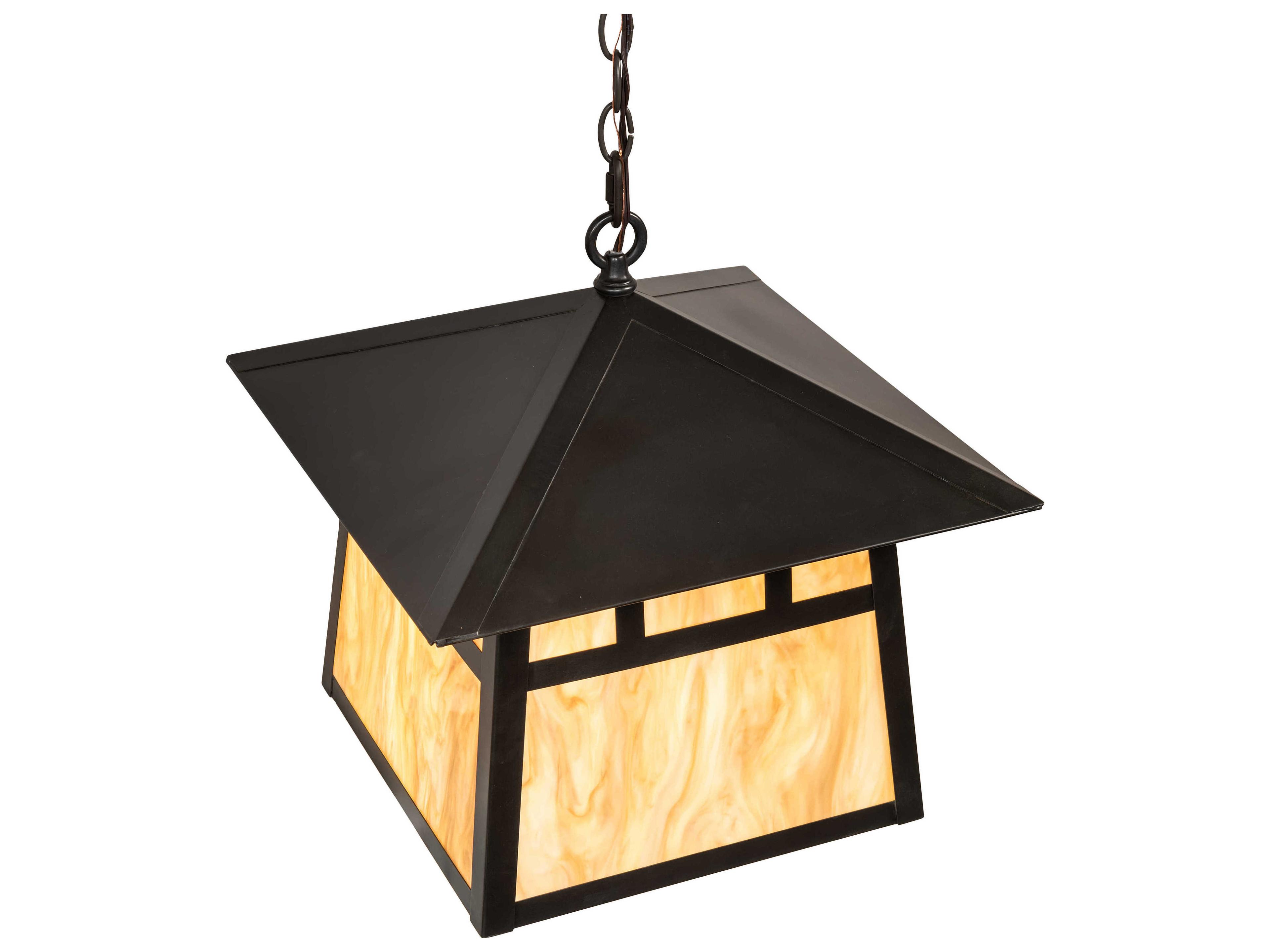 Meyda Stillwater Double Bar Mission 3-Light Craftsman Brown Lantern Pendant