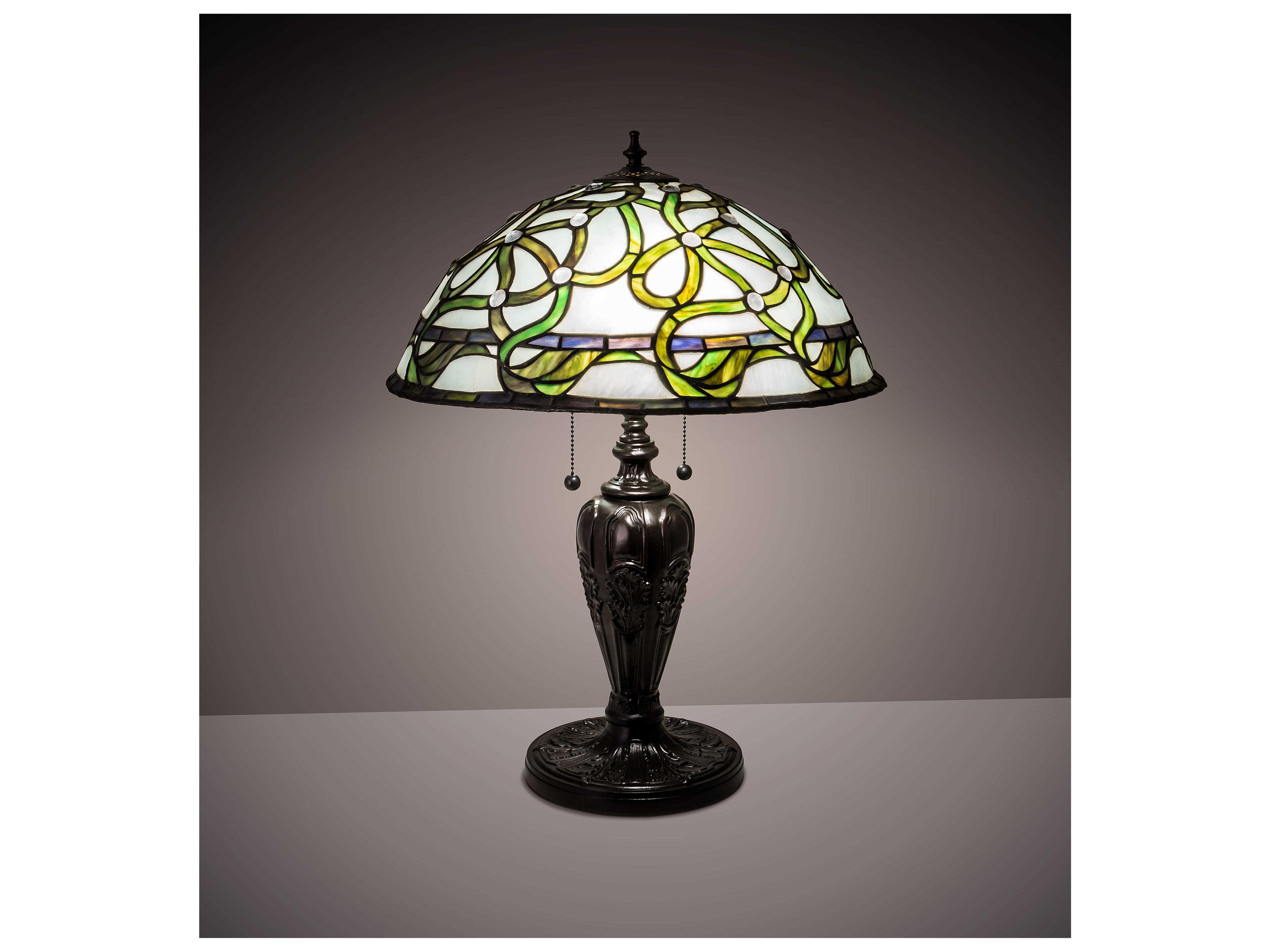 Meyda Mediterranean Glass Tiffany Mahogany Bronze Blue Table Lamp