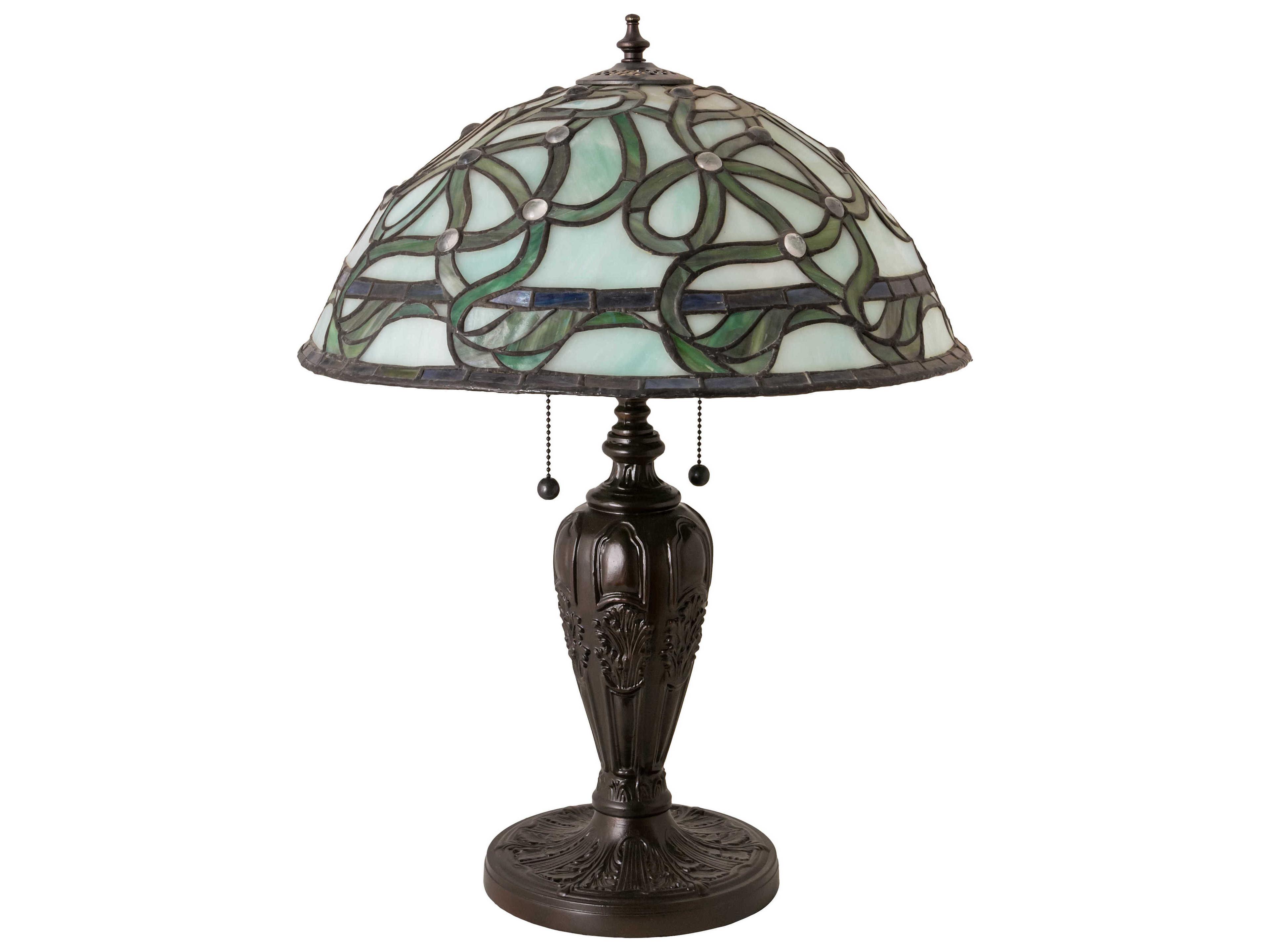 Meyda Mediterranean Glass Tiffany Mahogany Bronze Blue Table Lamp