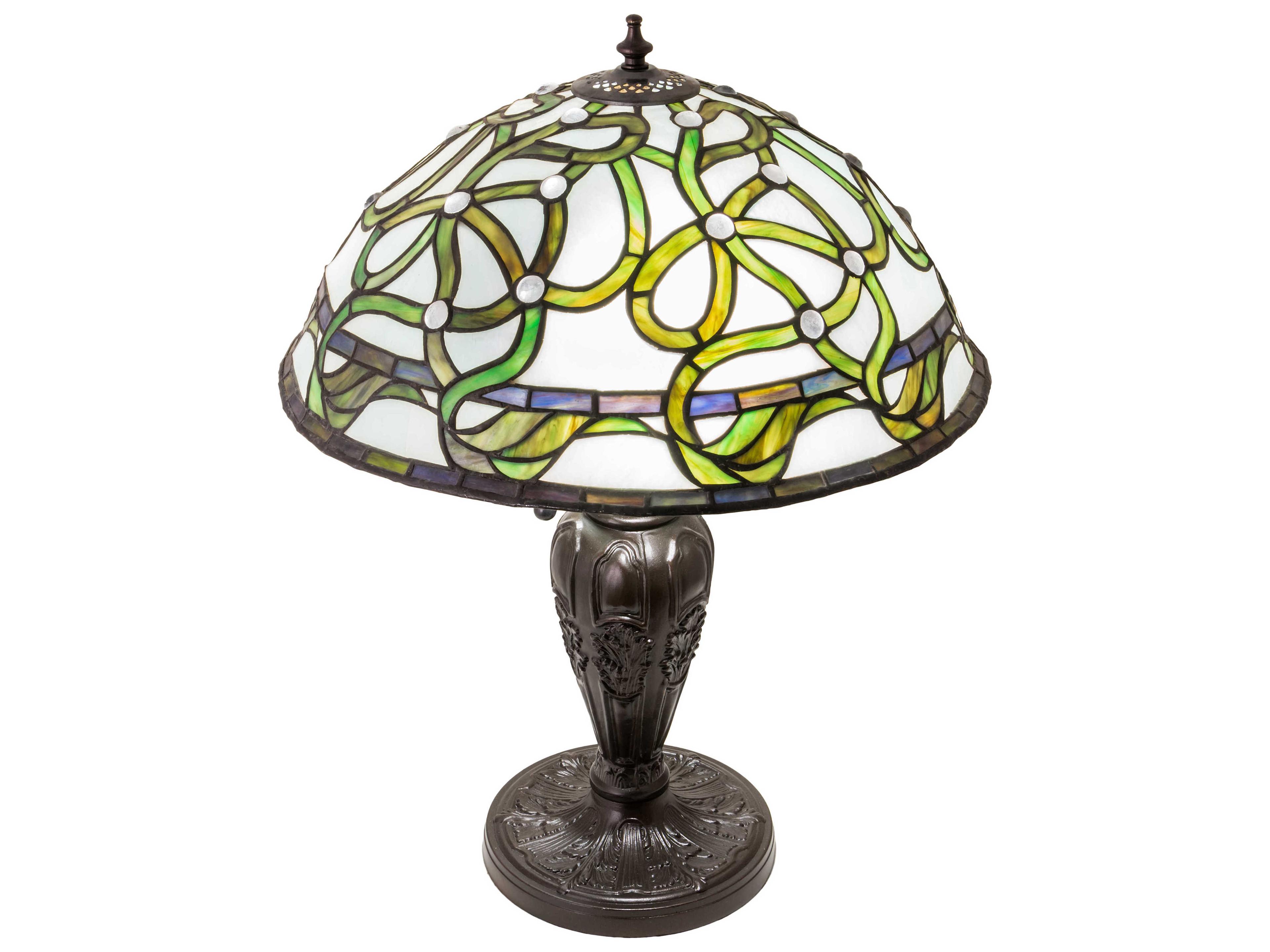 Meyda Mediterranean Glass Tiffany Mahogany Bronze Blue Table Lamp