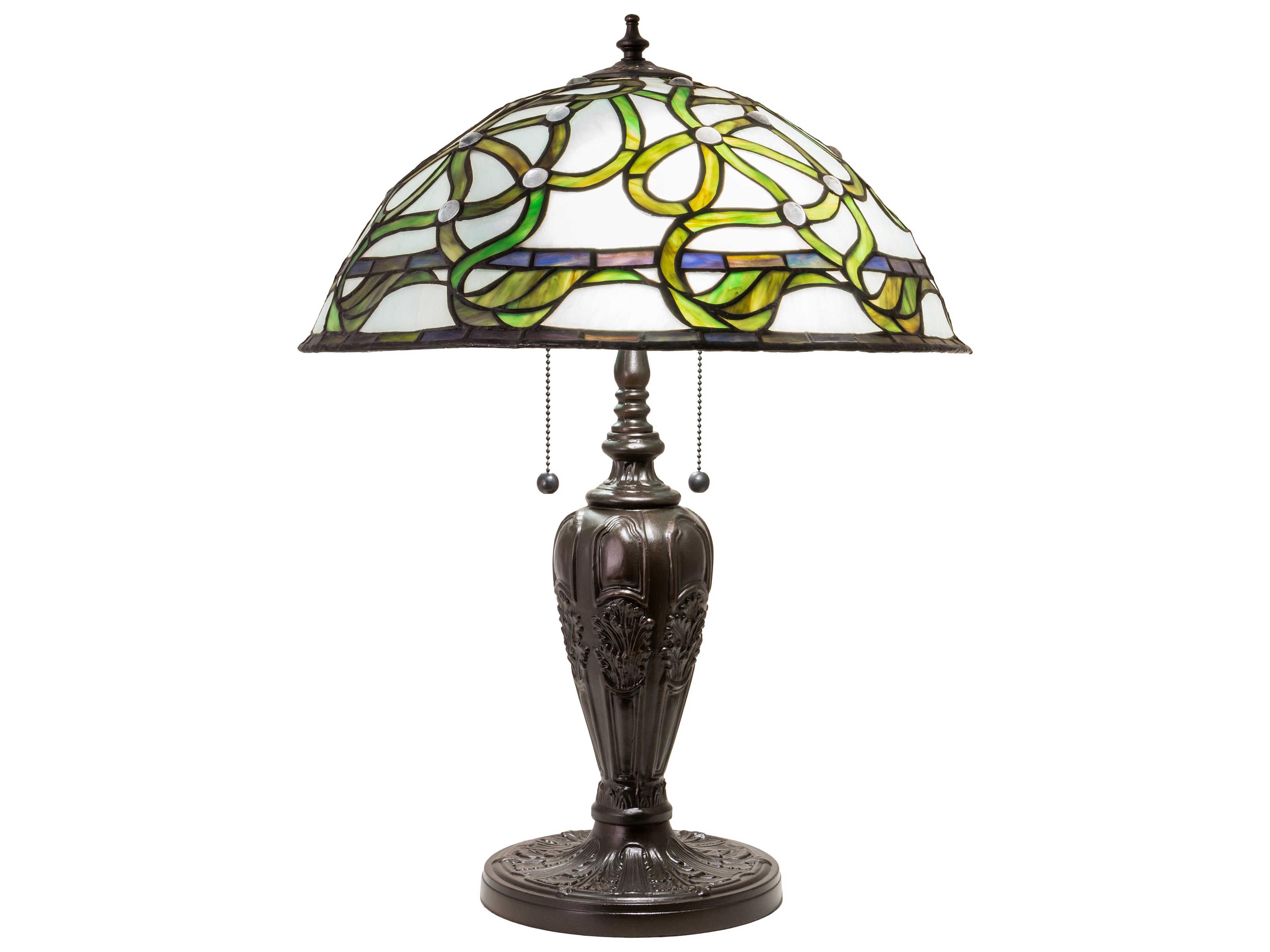 Meyda Mediterranean Glass Tiffany Mahogany Bronze Blue Table Lamp