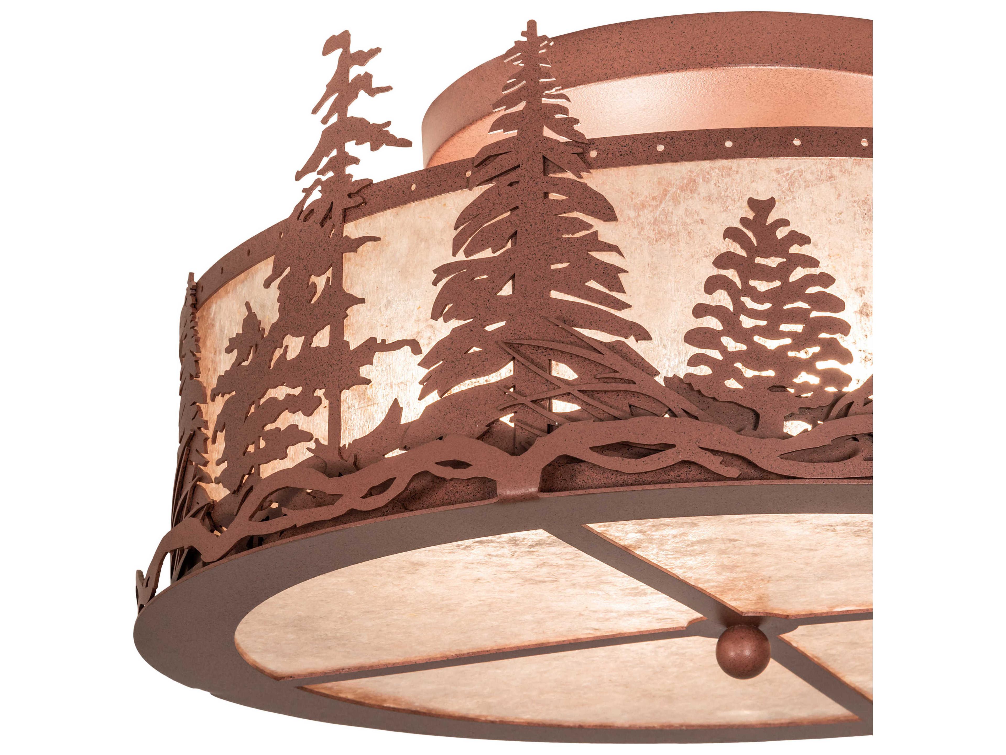 Meyda Tall Pines 4-Light Rust Brown Drum Flush Mount