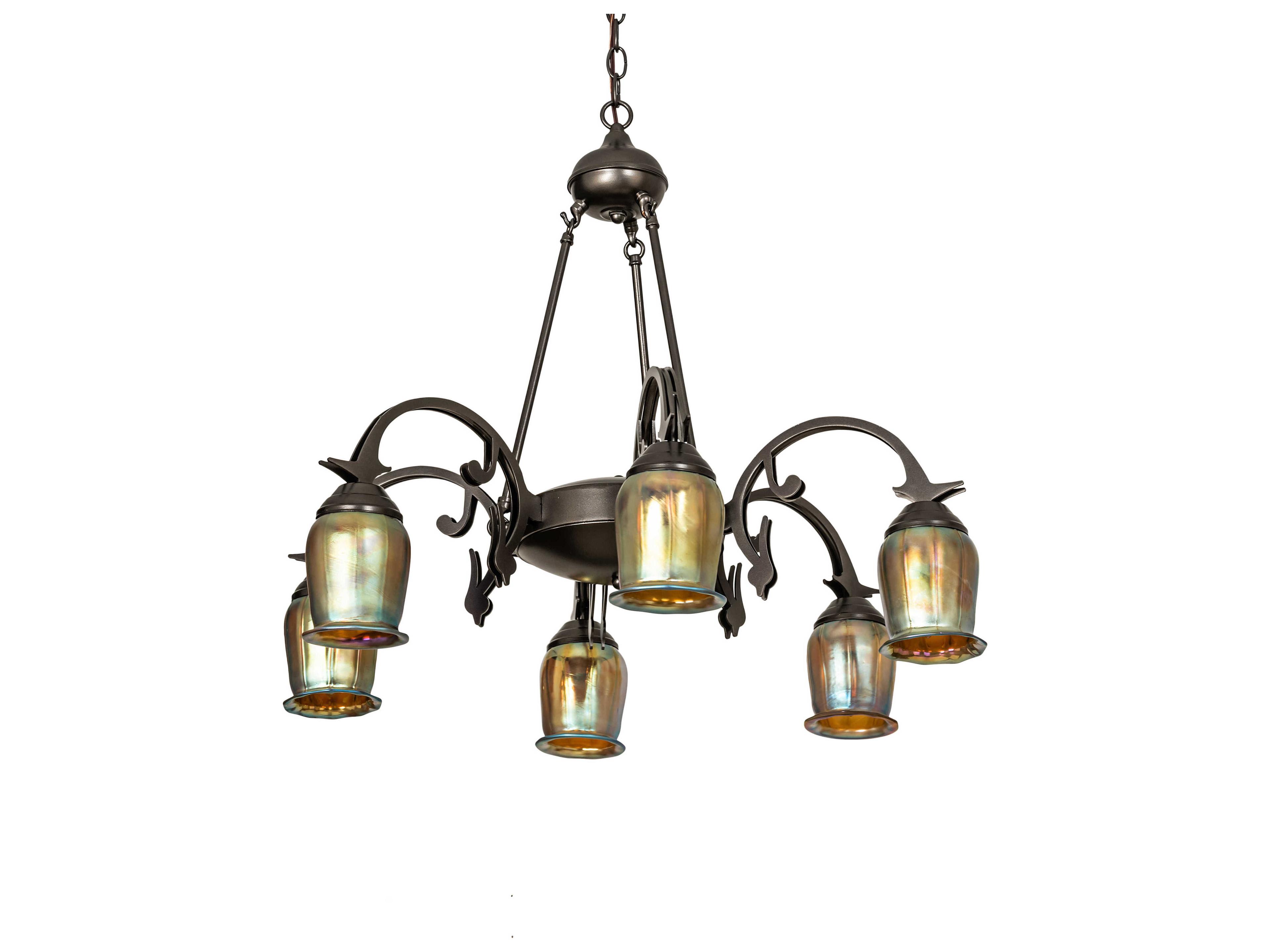 Meyda Revival 6-Light Oil Rubbed Bronze Gold Glass Bell Chandelier