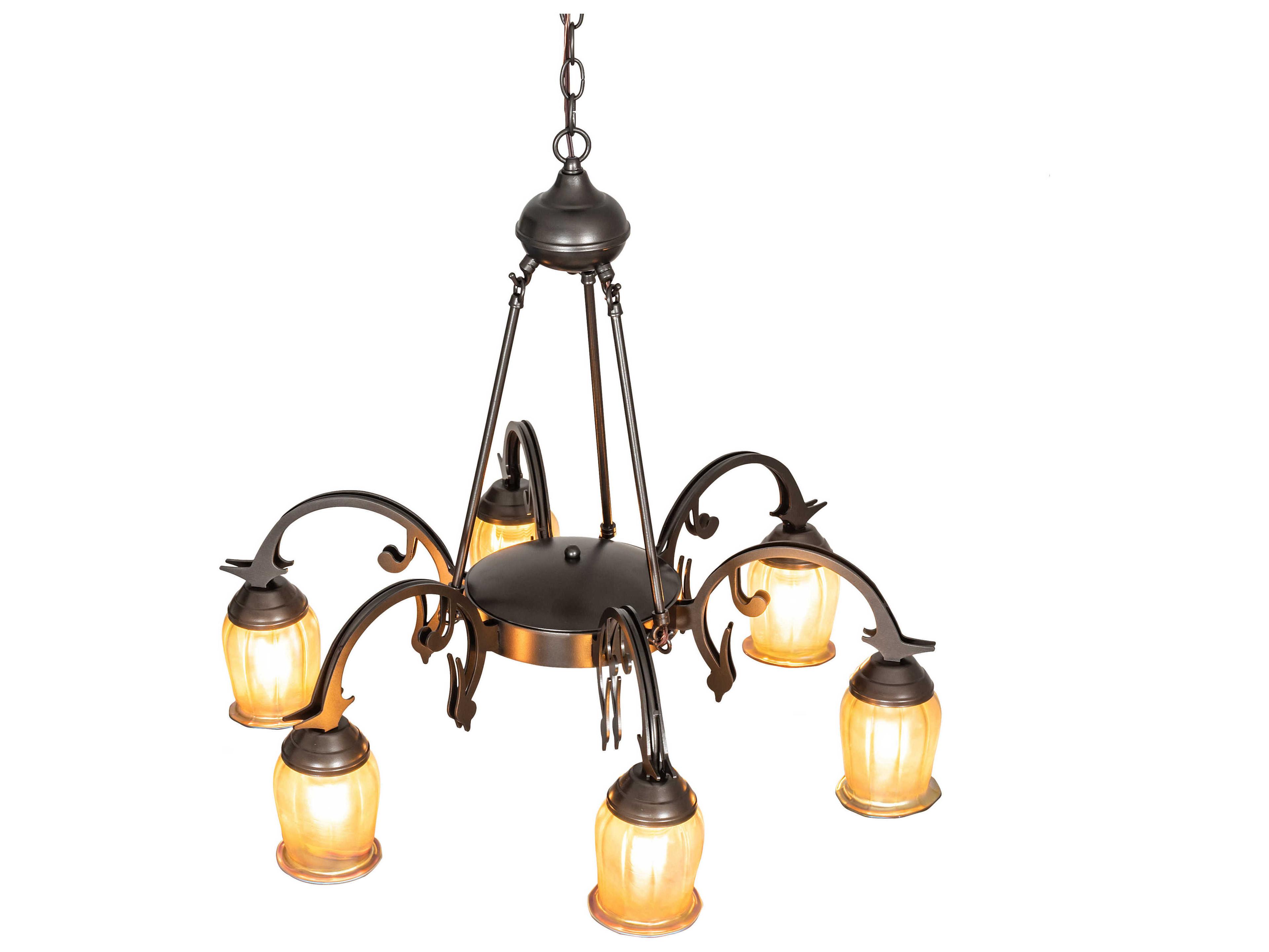 Meyda Revival 6-Light Oil Rubbed Bronze Gold Glass Bell Chandelier