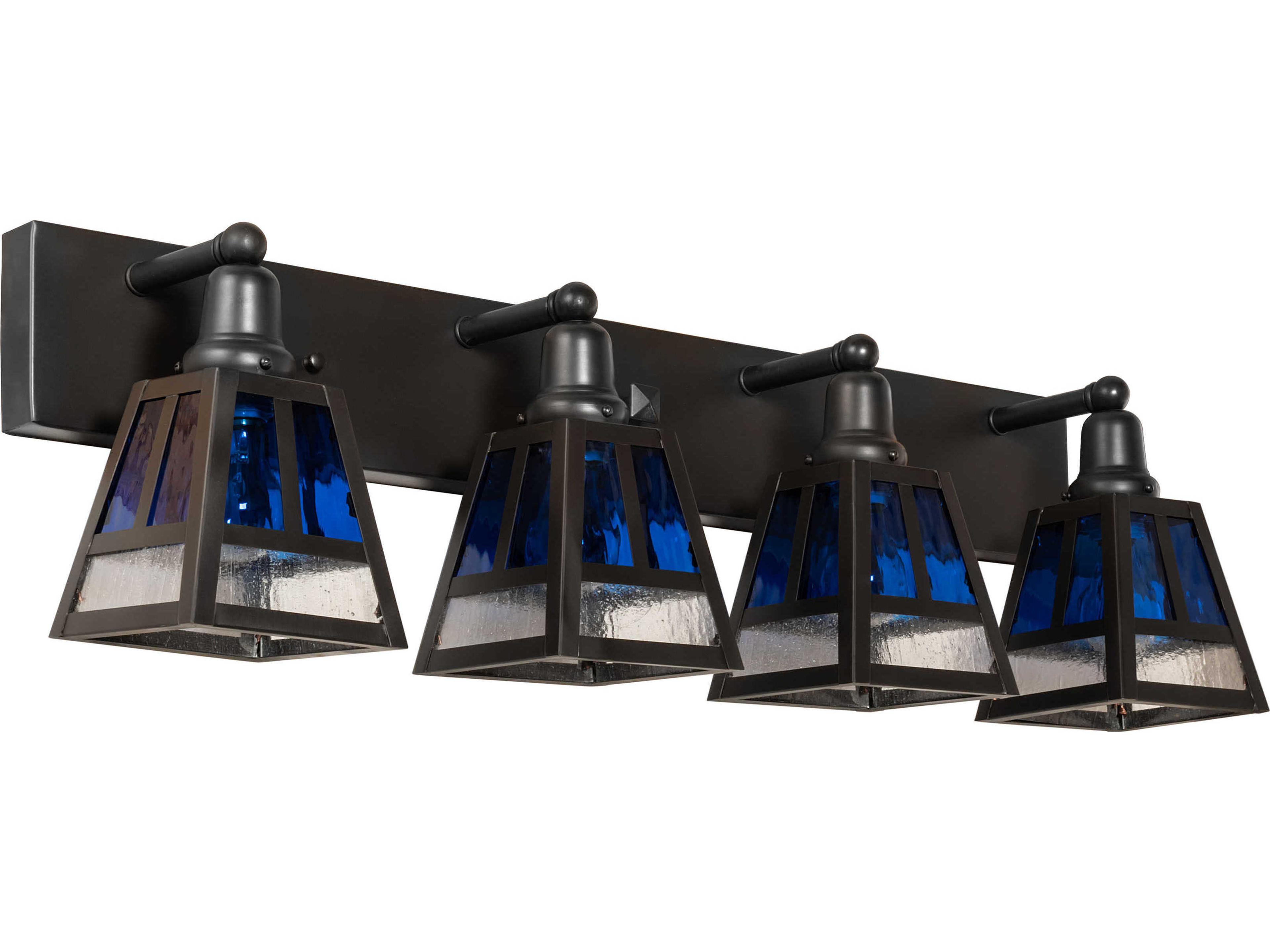 Meyda T-mission 4-Light Craftsman Brown Blue Glass Vanity Light