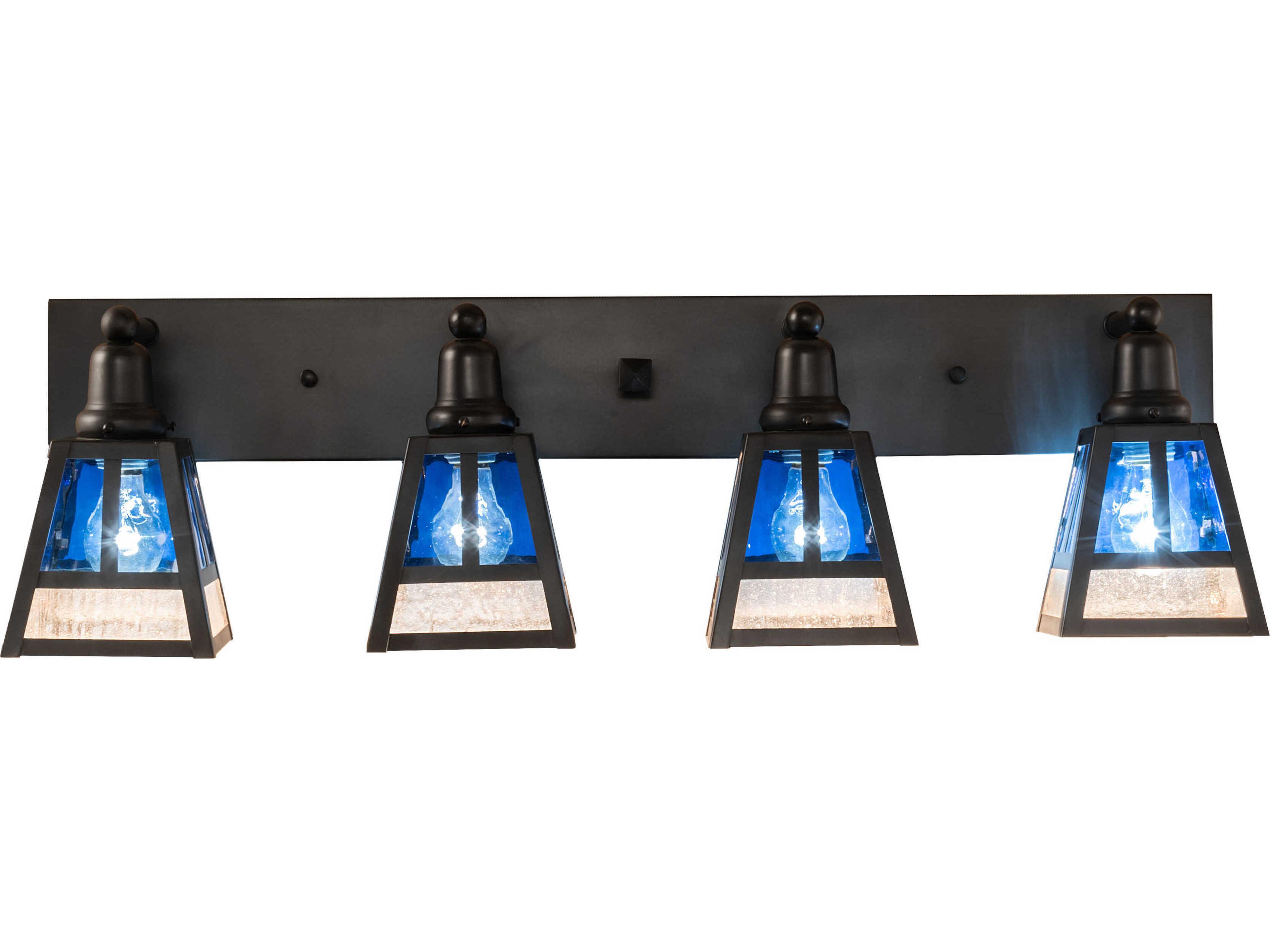 Meyda T-mission 4-Light Craftsman Brown Blue Glass Vanity Light
