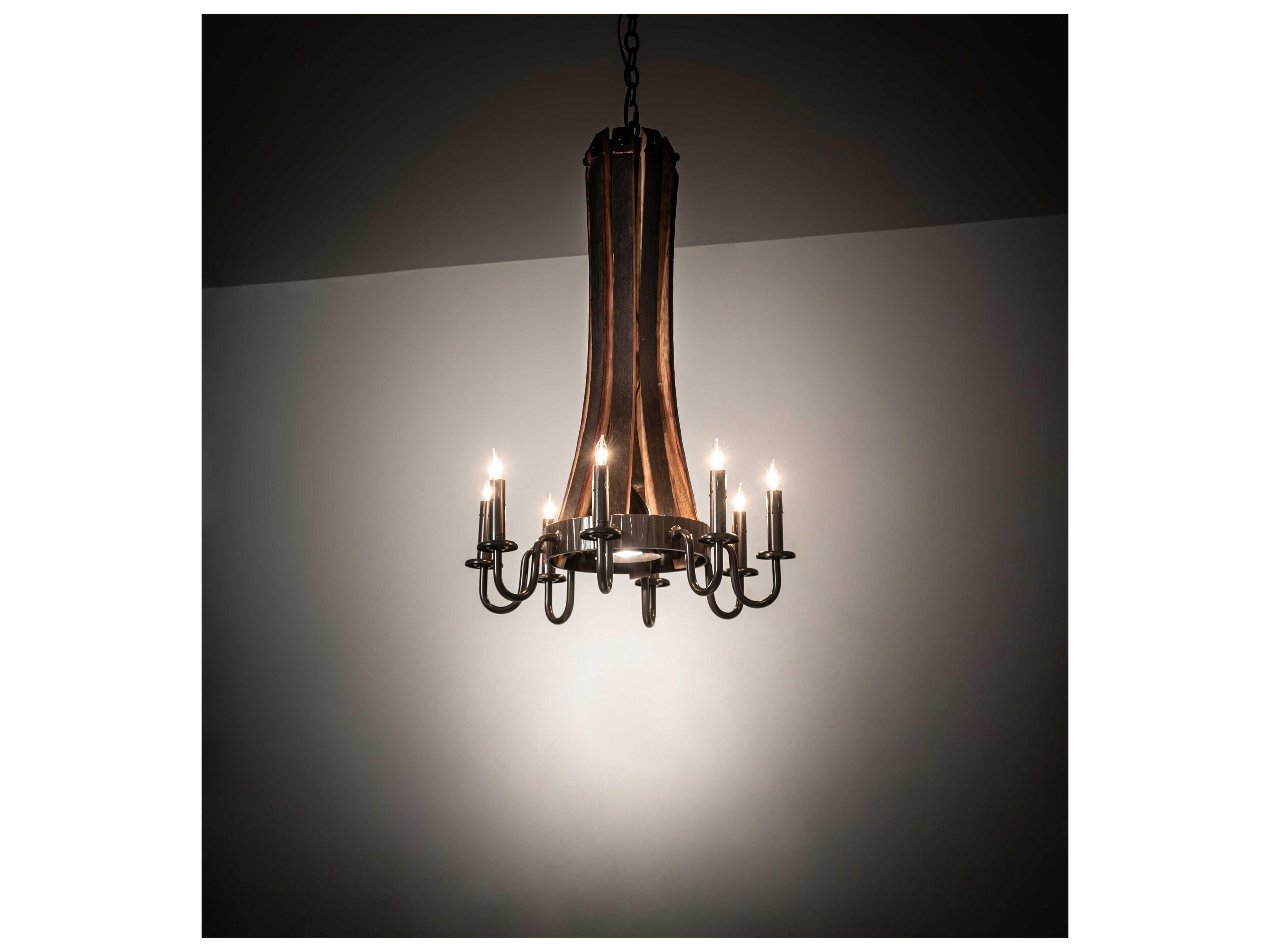 Meyda Barrel Stave 8 1-Light Natural Wood Timeless Bronze Brown Candelabra Chandelier