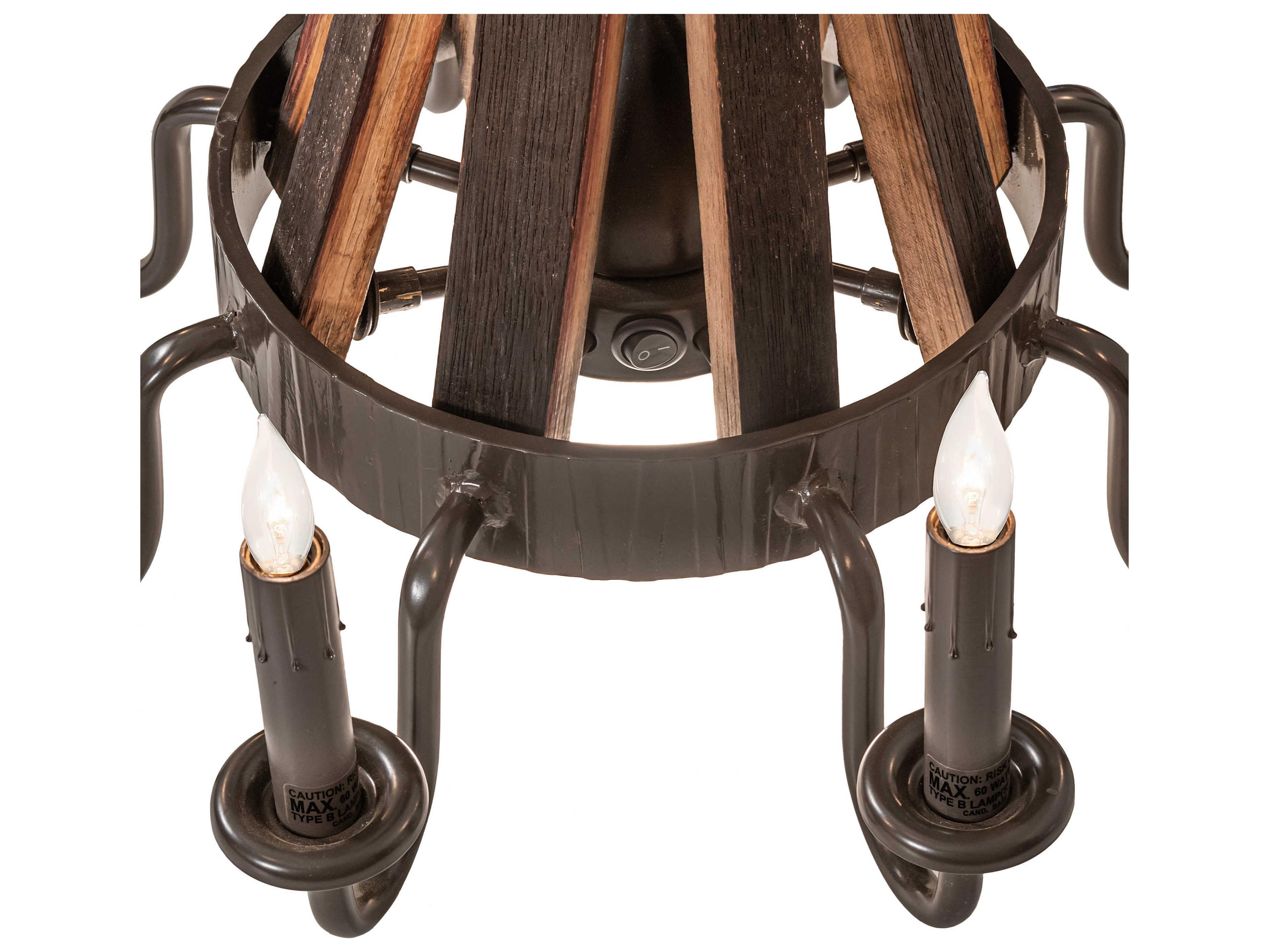 Meyda Barrel Stave 8 1-Light Natural Wood Timeless Bronze Brown Candelabra Chandelier