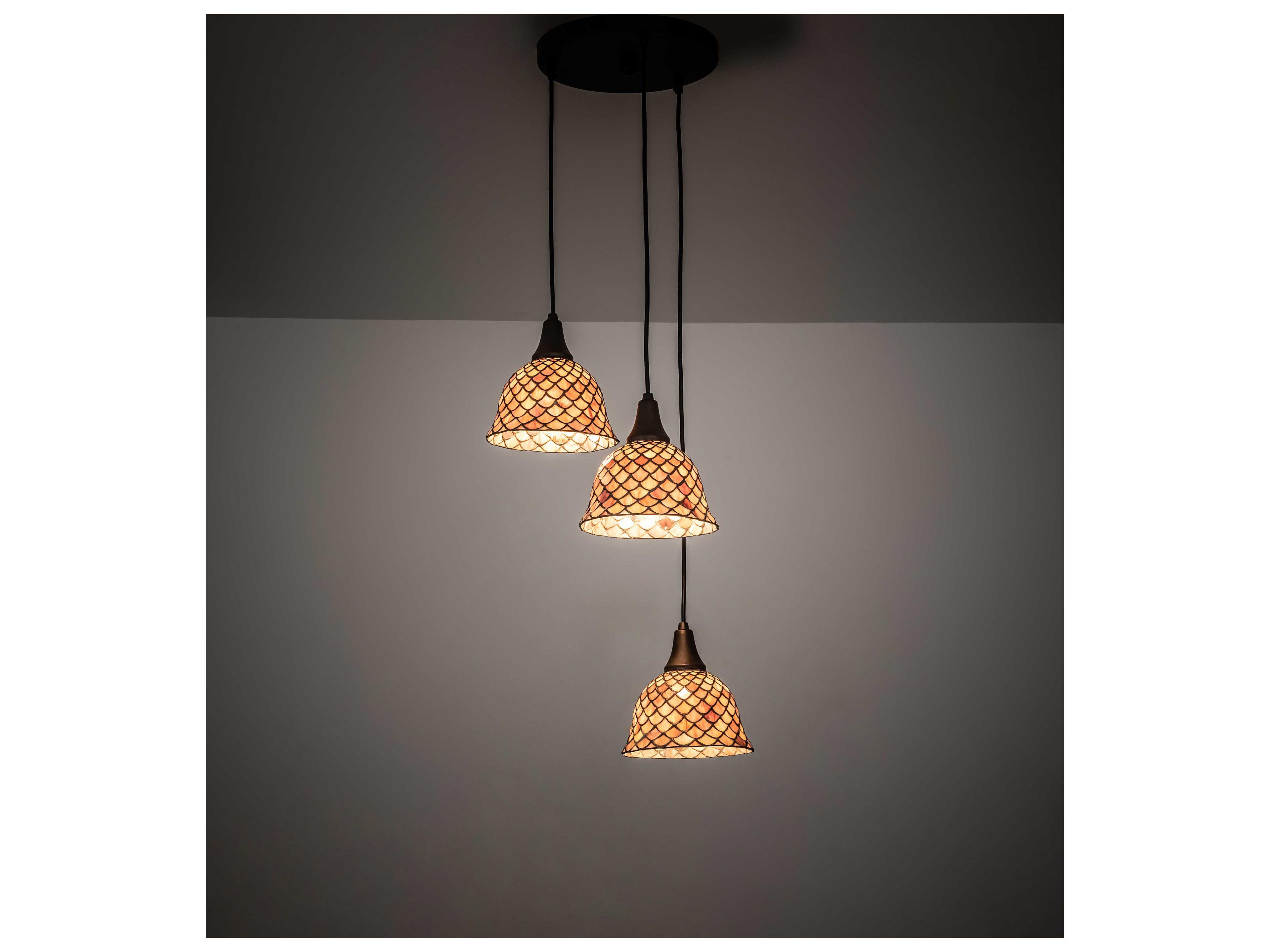 Meyda Tiffany Fishscale 3-Light Oil Rubbed Bronze Brown Glass Bell Pendant