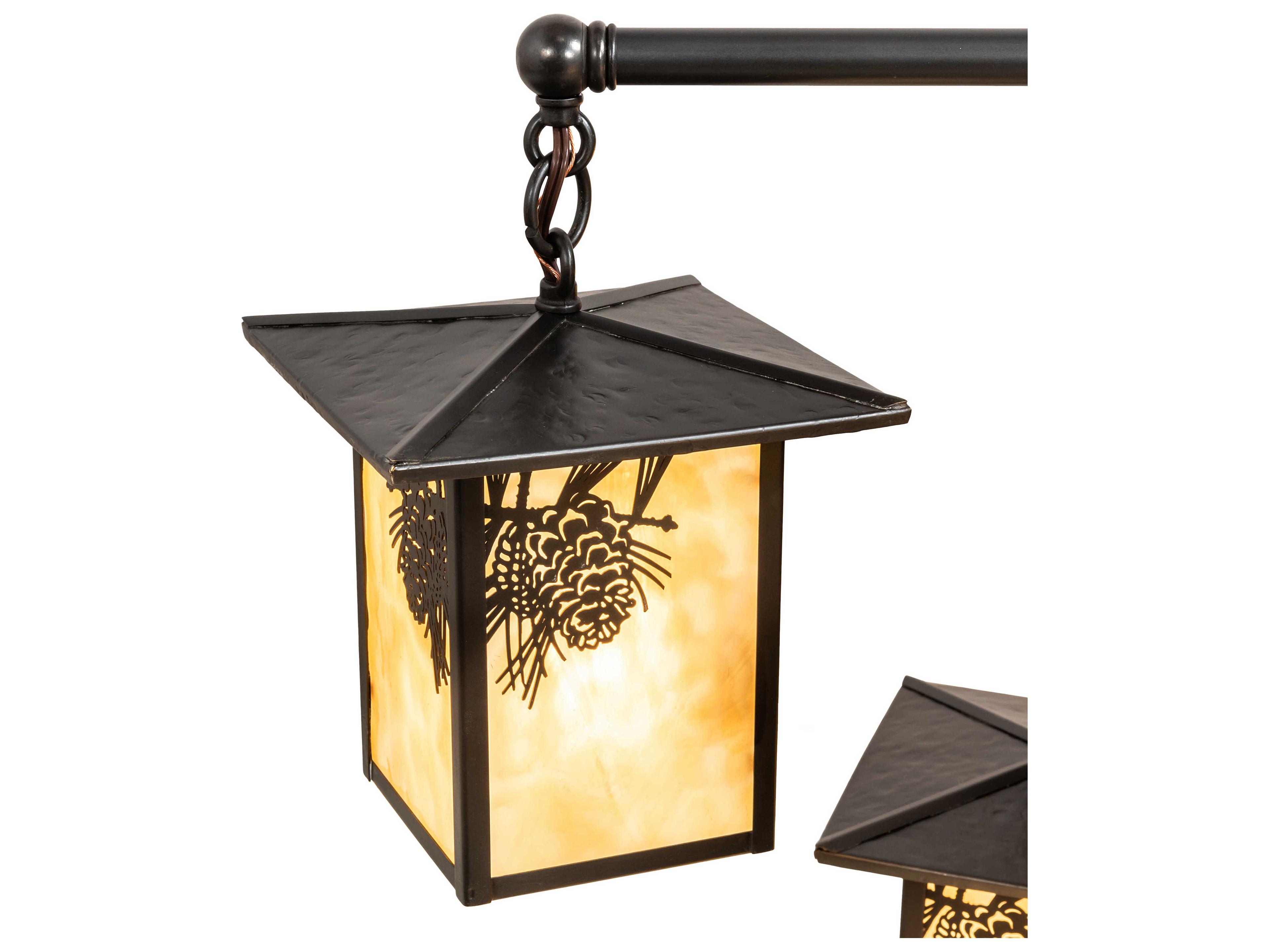 Meyda Seneca Winter Pine 9-Light Craftsman Brown Off White Glass Tiered Chandelier