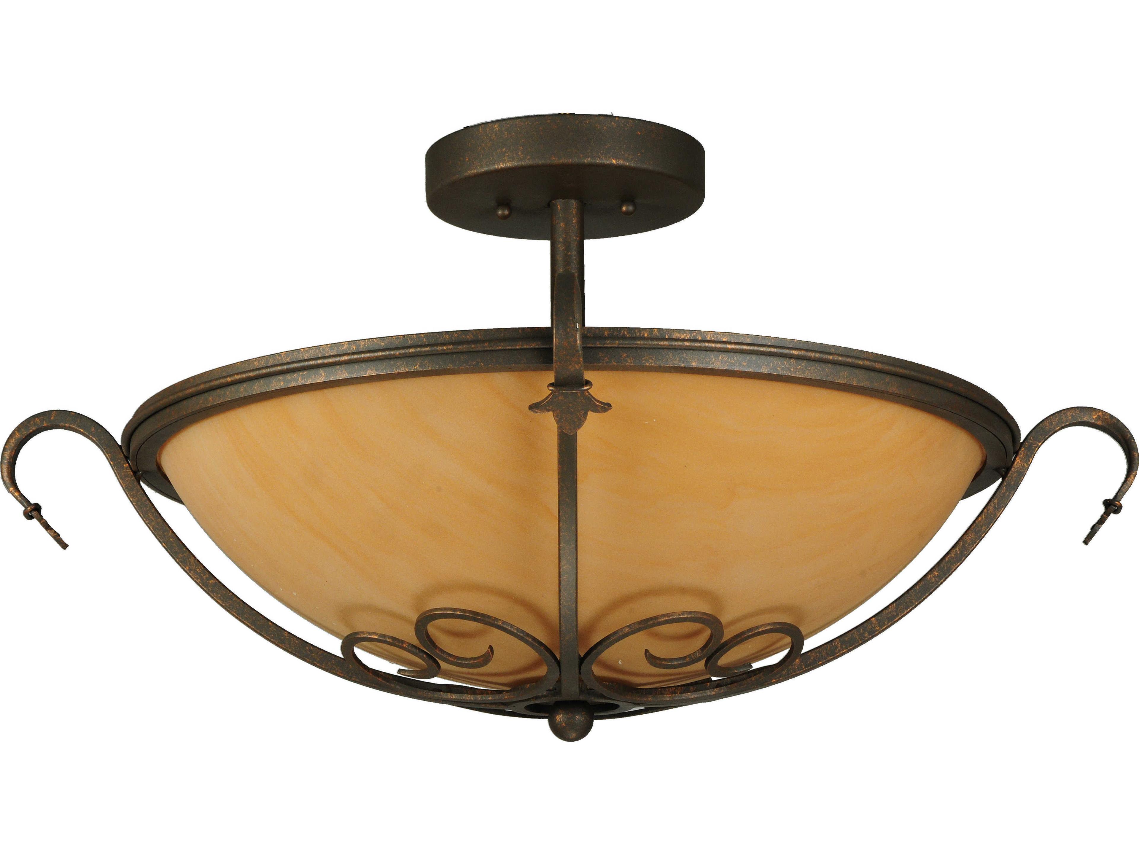 Meyda Alaine 3-Light Coral Chocolate Gold Brown Glass Bowl Semi Flush Mount