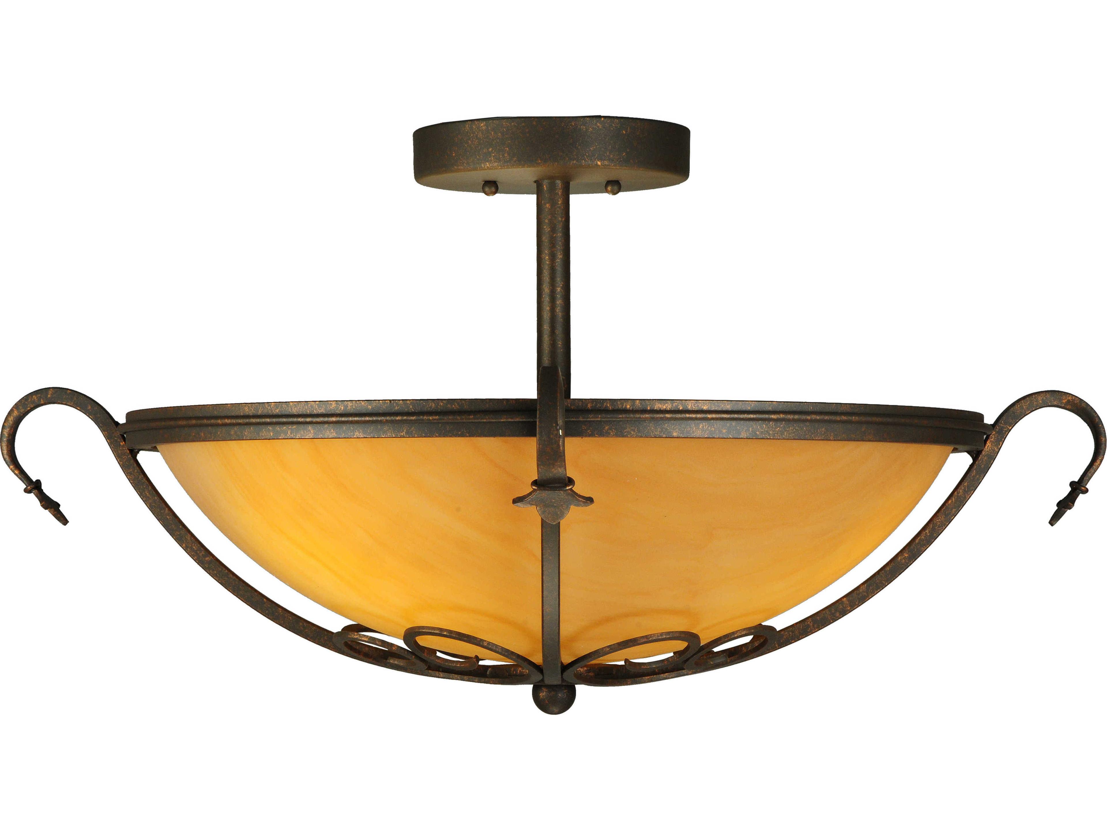 Meyda Alaine 3-Light Coral Chocolate Gold Brown Glass Bowl Semi Flush Mount