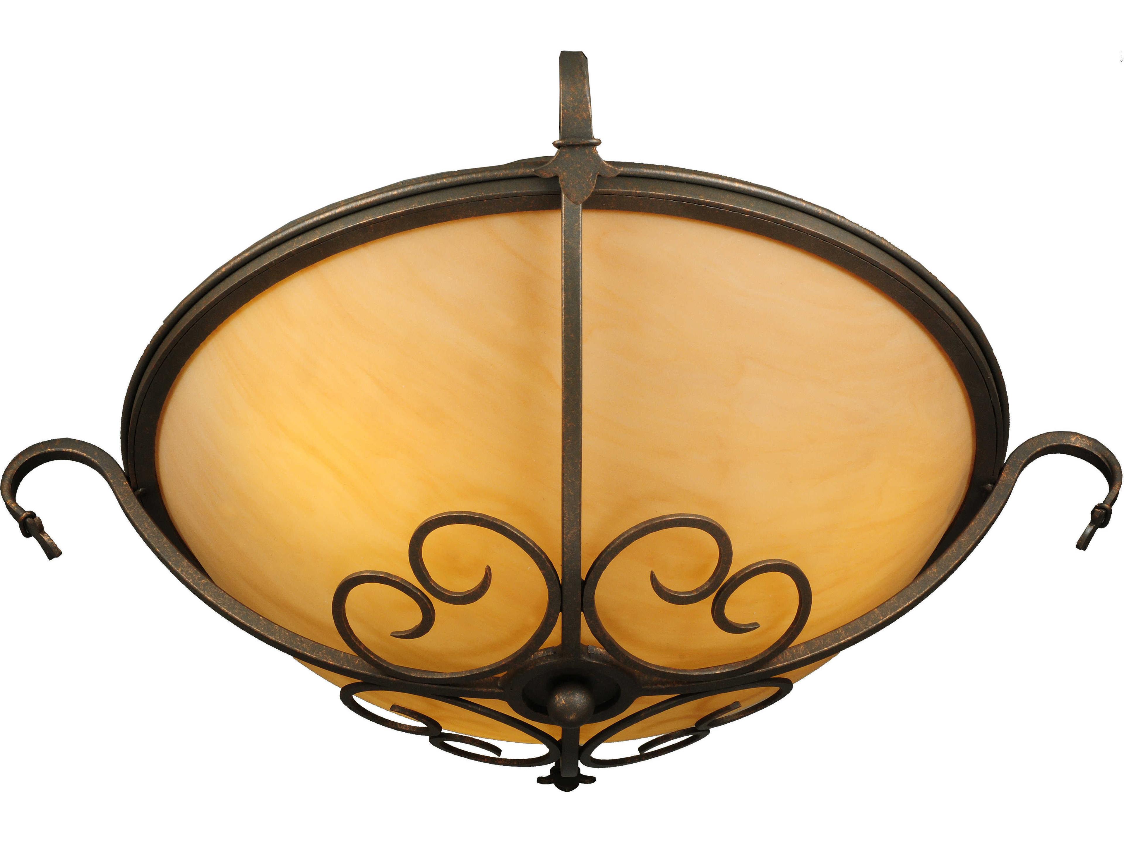 Meyda Alaine 3-Light Coral Chocolate Gold Brown Glass Bowl Semi Flush Mount